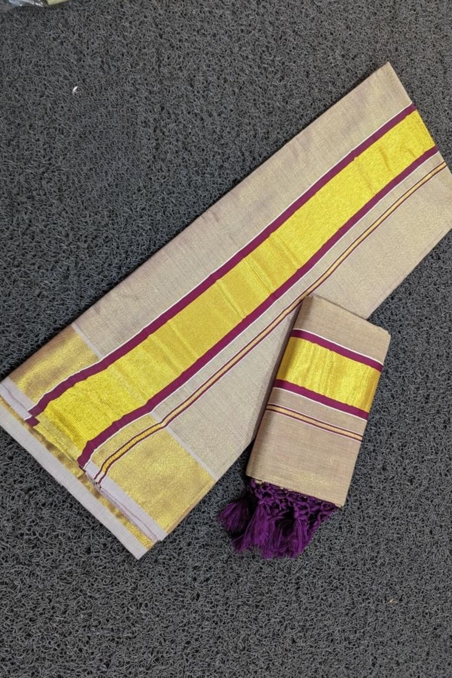 Premium Vishu Collection : Elegantly Crafted Tissue Saree with Tussels Saree JCS Fashions Grape 2.8*2 mtrs