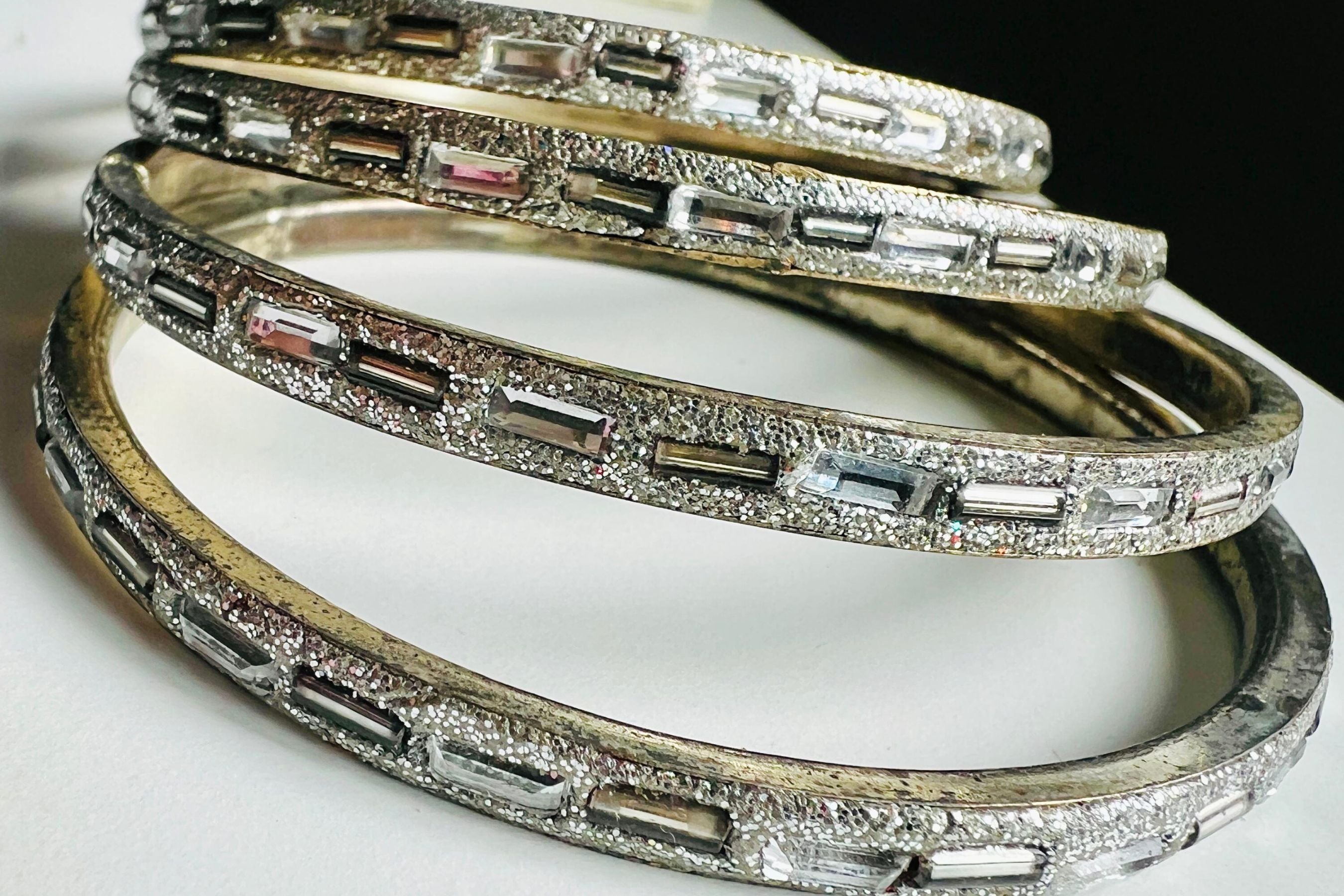 Elegant Silver Polish Crystal Stone Bangles by JCSFashions