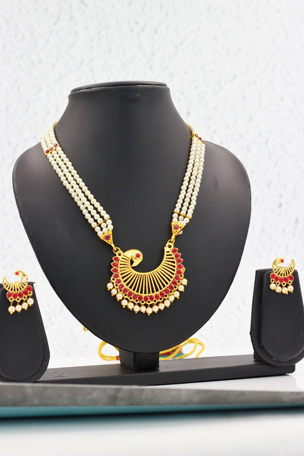 Tanmani Peacock Design Jewelry : Gold-Plated & Pearl-Embellished Elegance