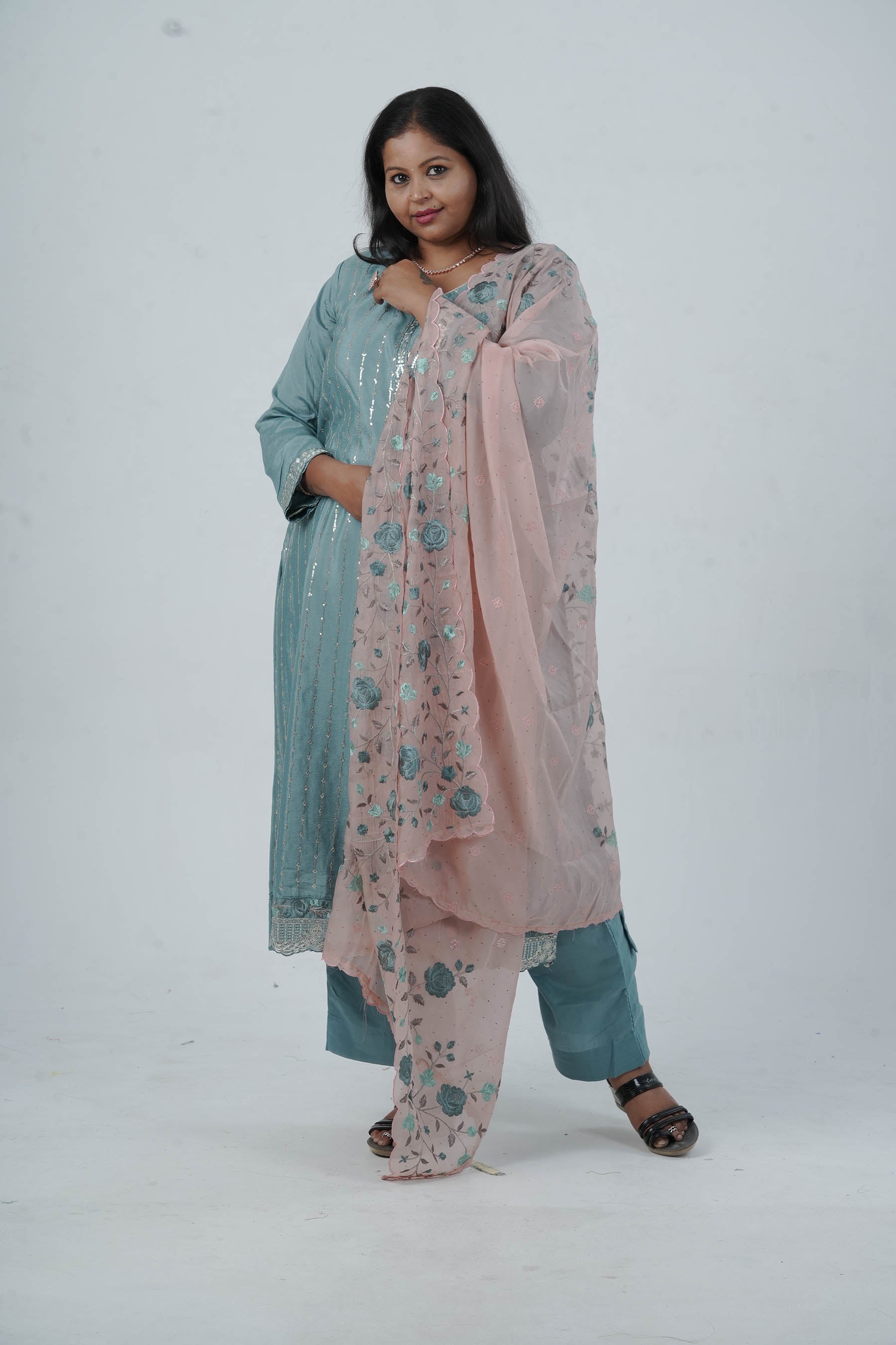 Exquisite Embroidered Chinnon Salwar Kamaz: Elegant Kurti with Sequins Work KURTI JCS Fashions