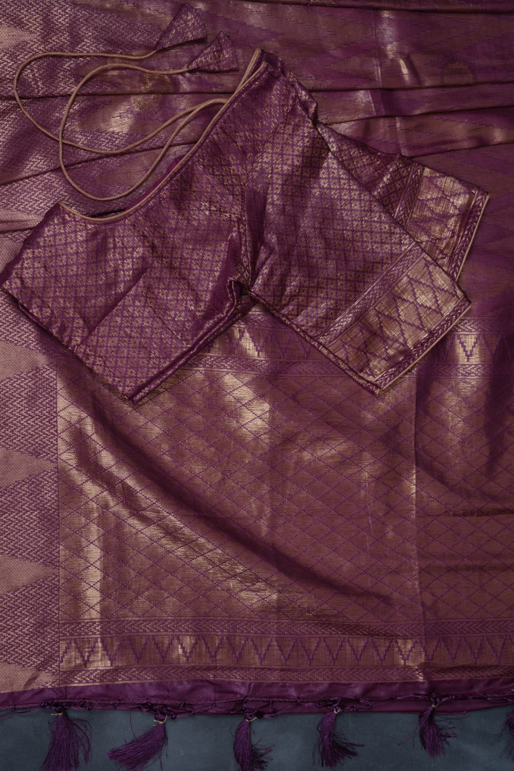 Wine Color Soft Semi-Silk Saree With stitched Blouse