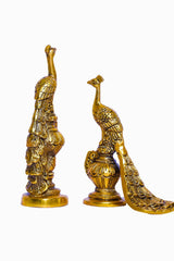 Gold Aluminium Peacock Couple Statue: Luxury Décor symbolizing Royalty