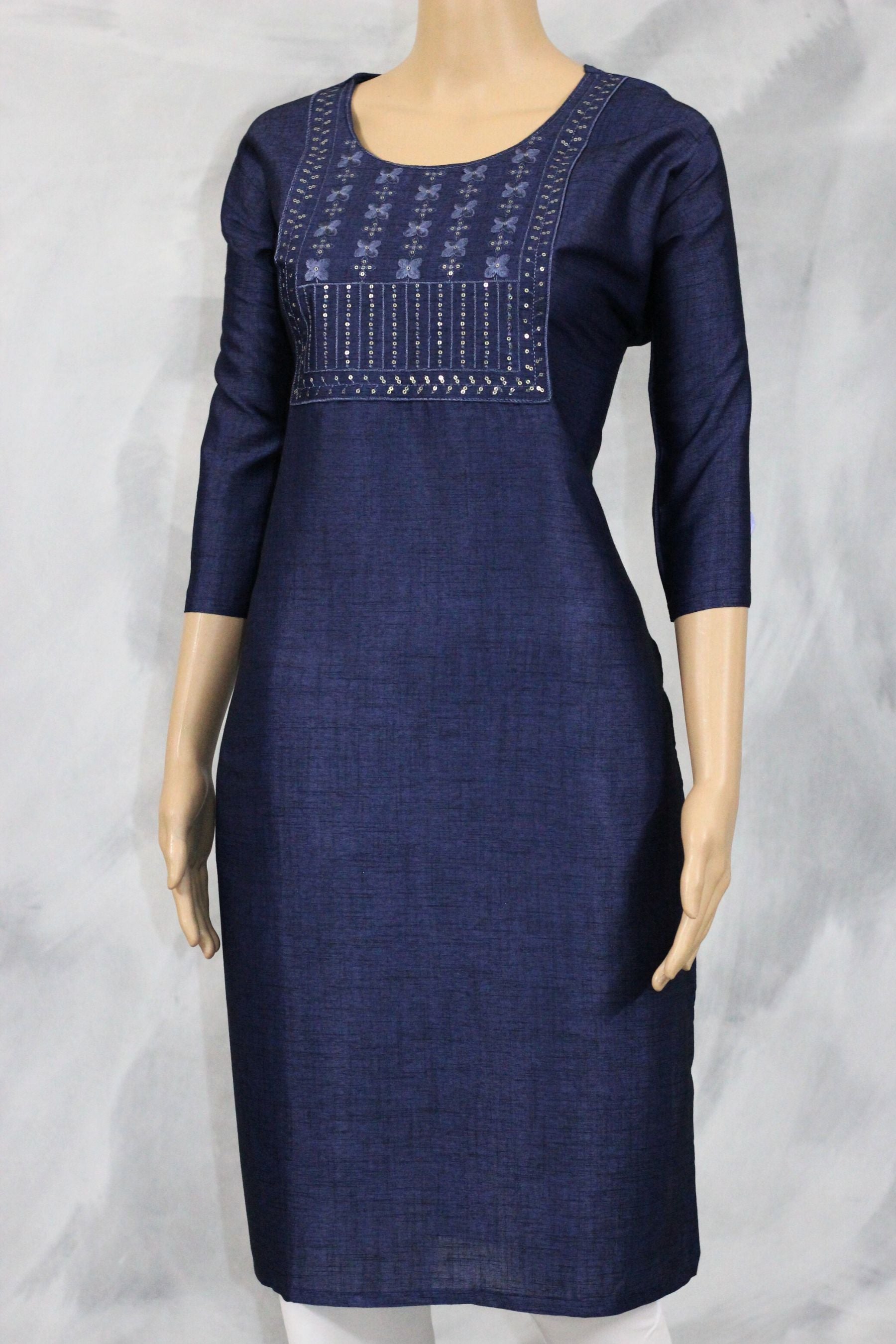 Ultra-Chic Cotton Kurti with Elegant Embroidery by JCSFashions KURTI JCS Fashions Blue XX-Large (44)