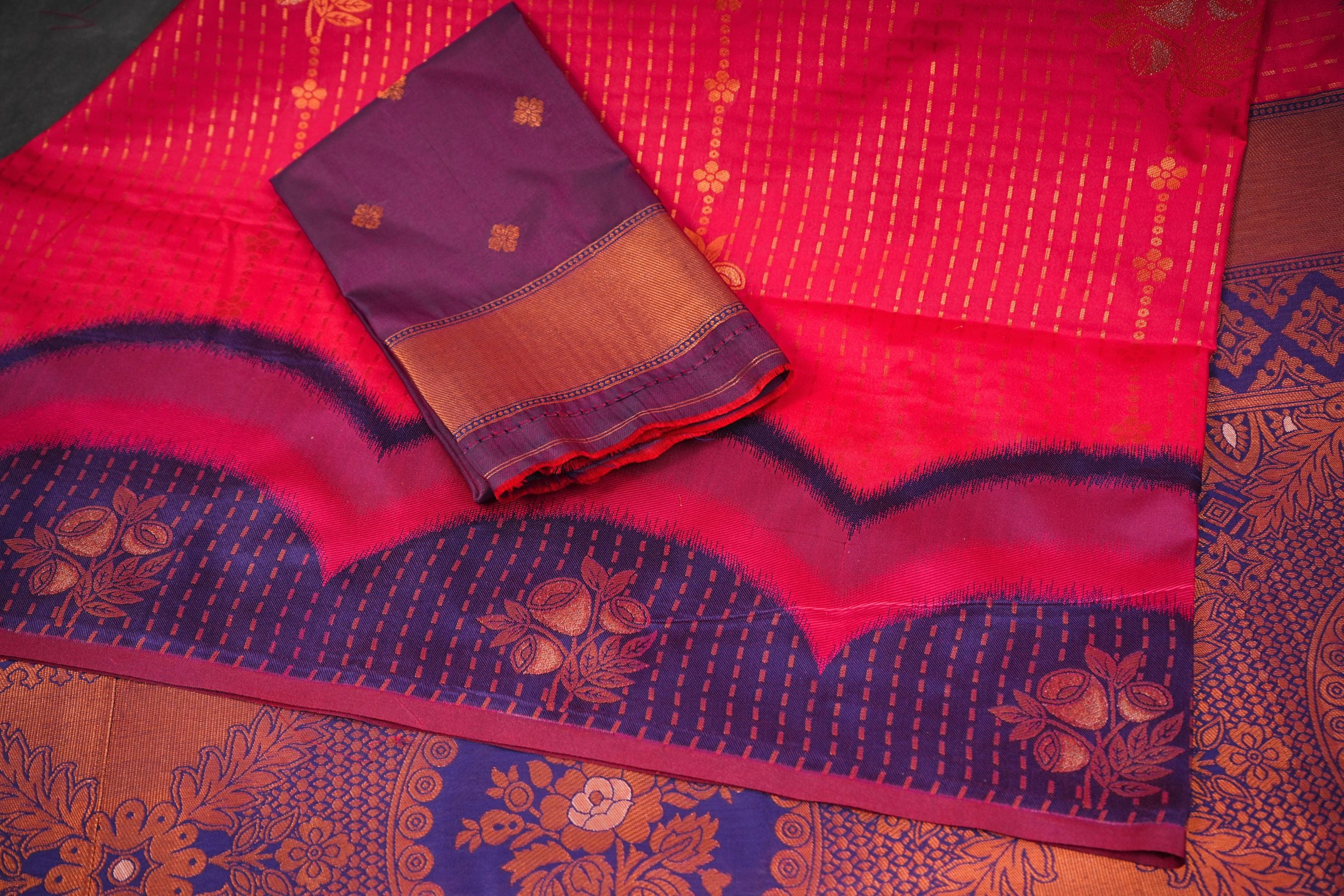 Luxurious Kanchipuram Semi-Silk Saree with Copper Zari Saree JCS Fashions