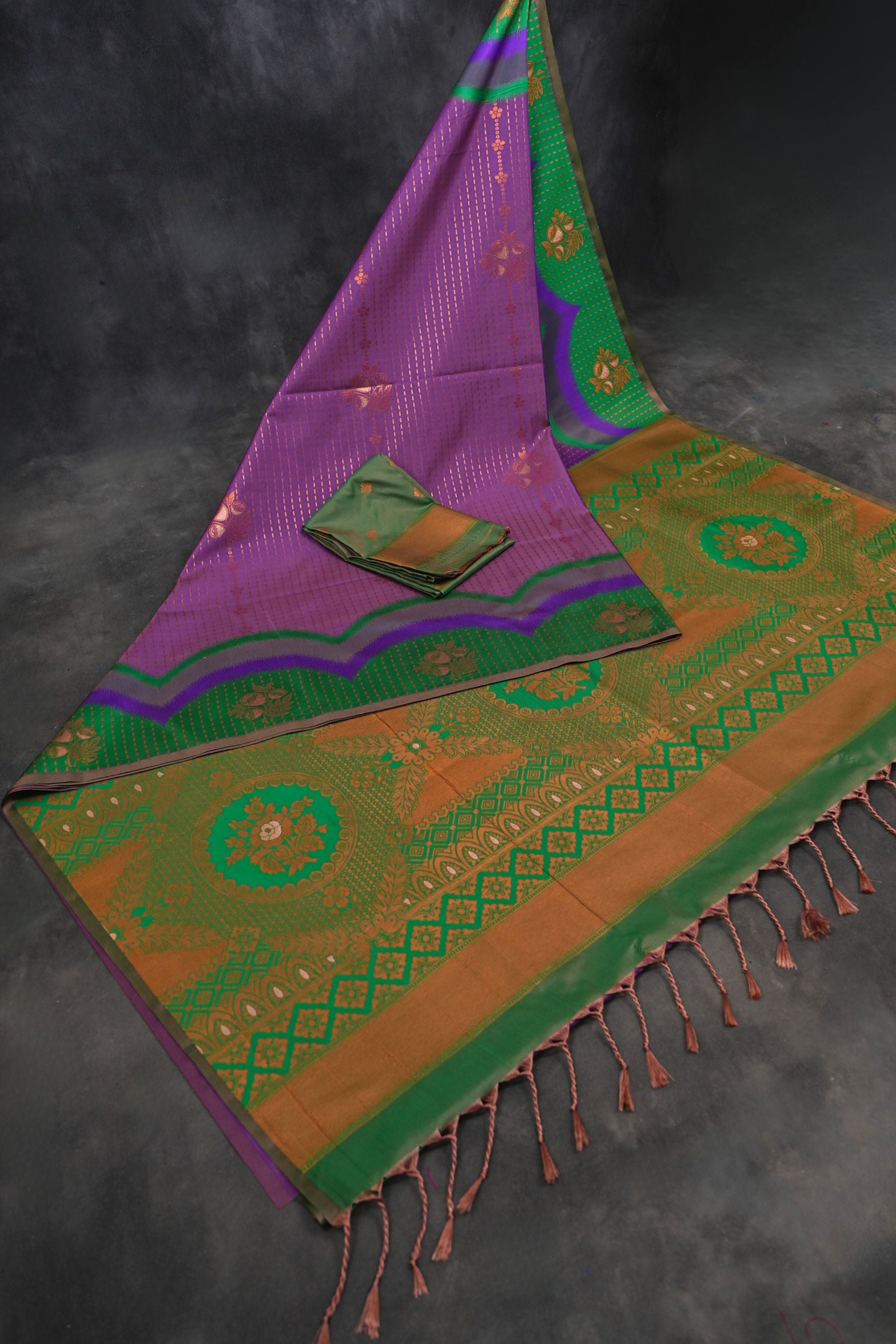 Luxurious Kanchipuram Semi Silk Saree with Copper Zari Lines