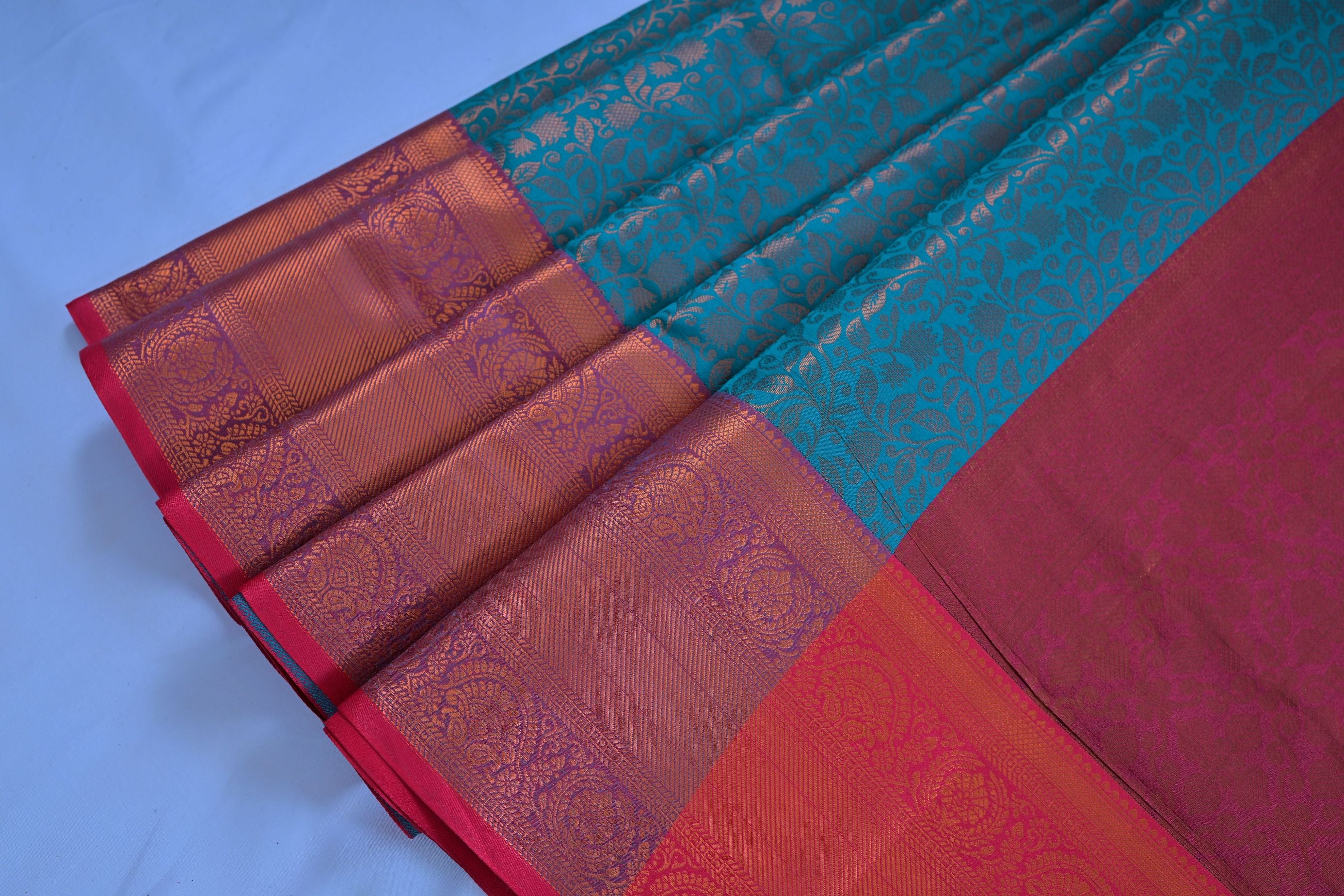 Radiant Semi-Silk Saree with Golden Zari and Unique Dual-Border Design Saree JCS Fashions