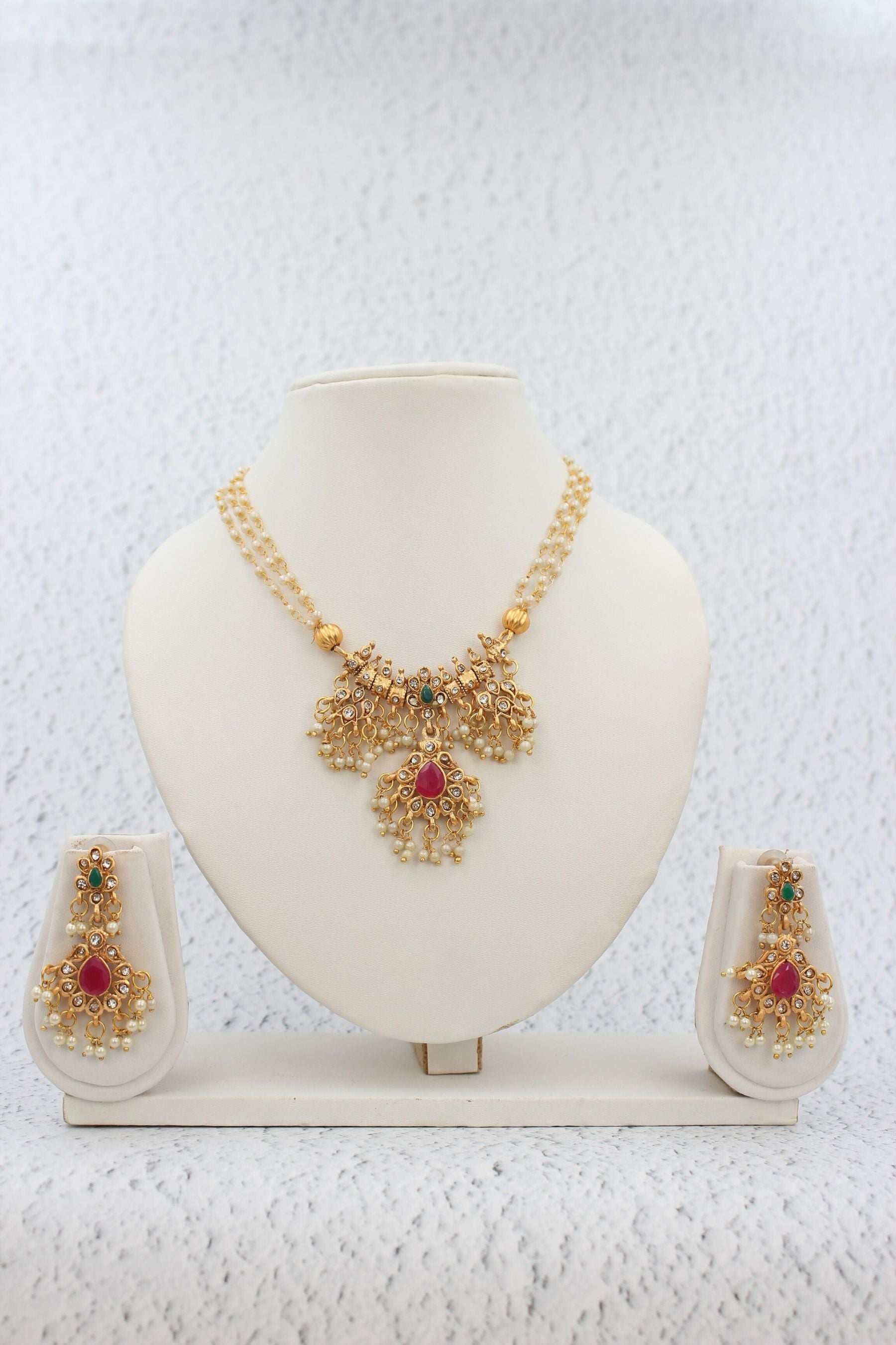 Allure Gold-Plated Brass & Copper Pearl Jewelry Set - JCS Fashions Jewelry JCS Fashions Gold 13.5 inch