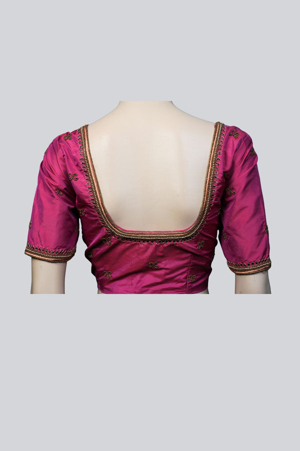 Pink Elegance: Beautiful Aari Work Blouse at JCSFashions