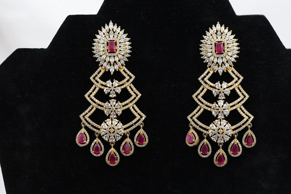 Luxe Pink & White Stone Long Earrings with Gold Polish - JCS Fashions
