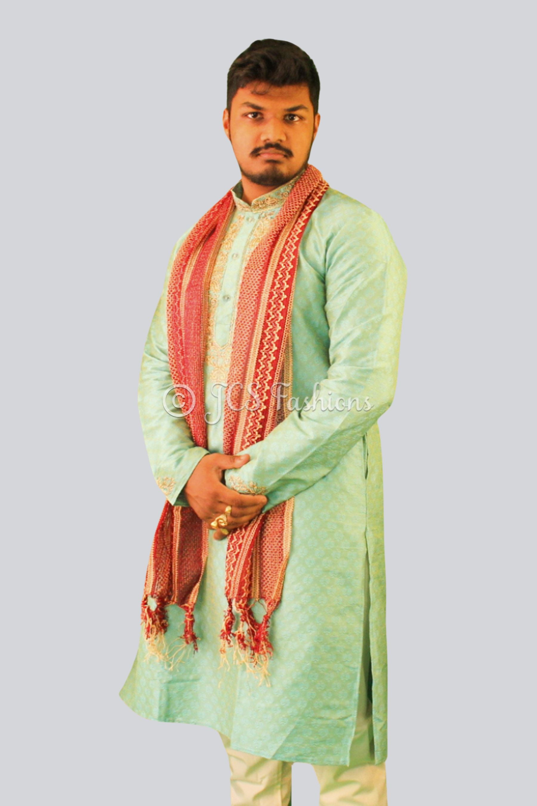 Silk Kurta Pajama Set with Embroidery & Zari Work | Elegant Ethnic Wear MEN JCS Fashions Green Small (36)