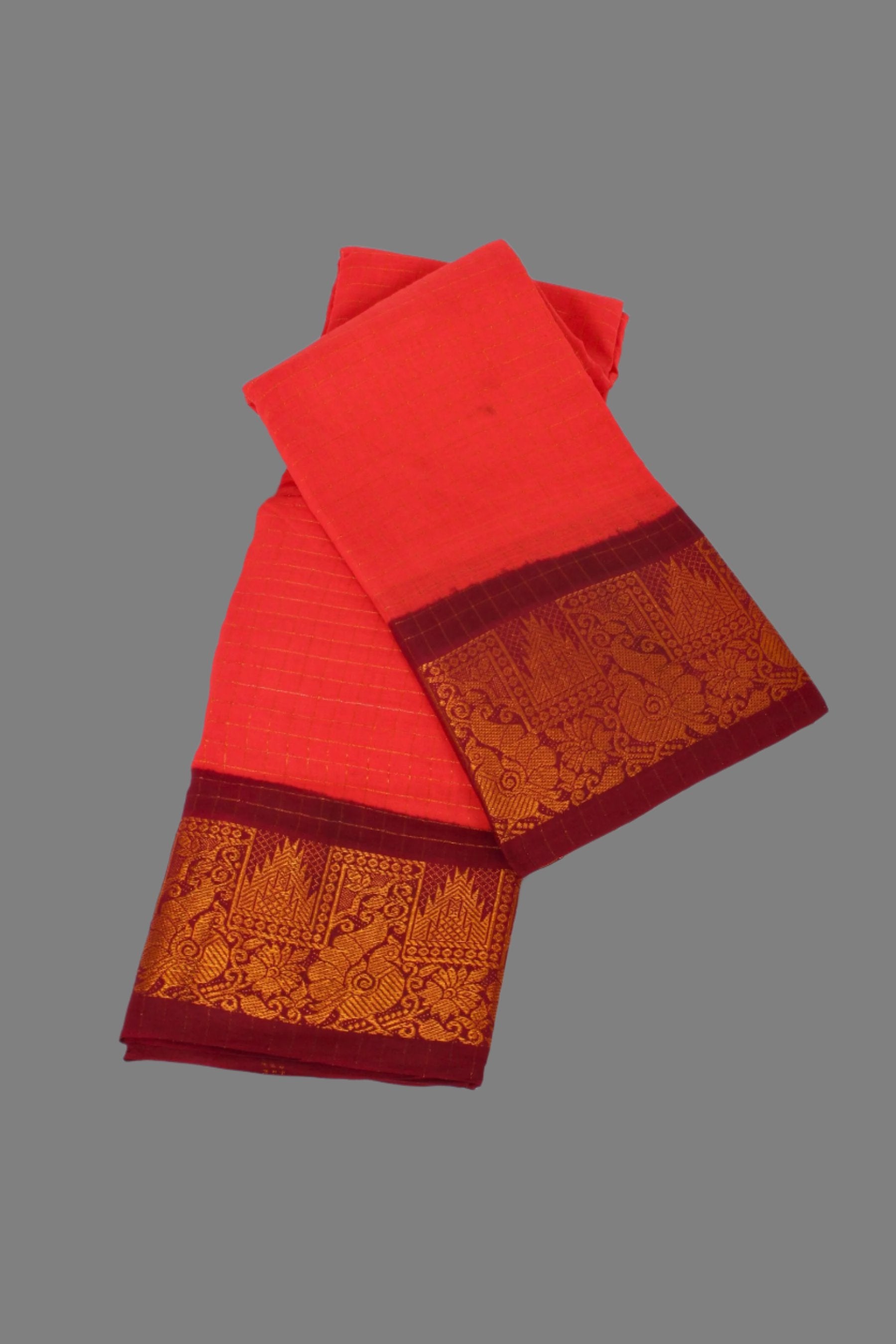 Elegant Madurai Sungudi Cotton Saree with Golden Checks and Zari Border