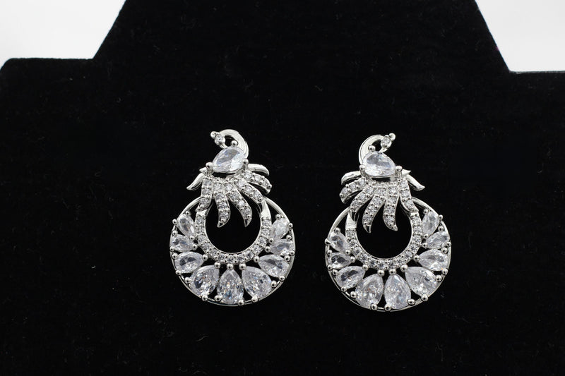 Exquisite Silver Polish Designer Earrings with Radiant White Stone