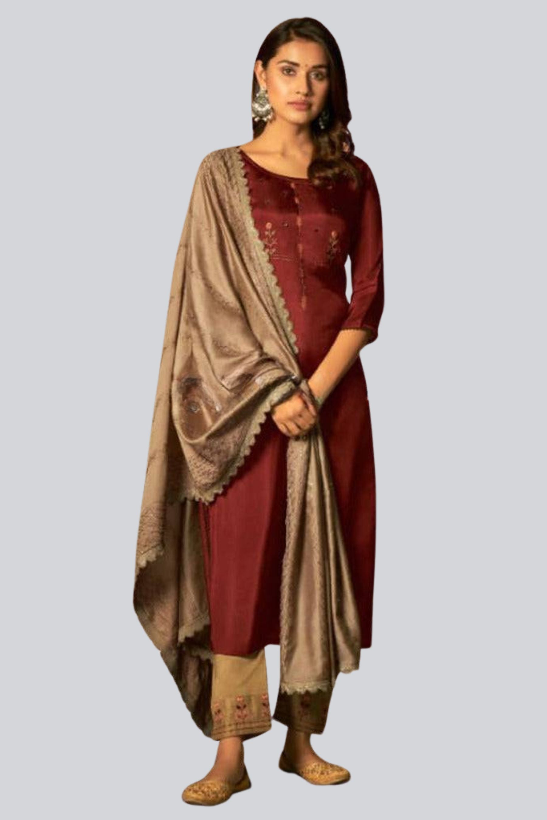 Fancy Hand Work 3 Piece Salwar Suit in Brown | JCS Fashions Kurti JCS Fashions Brown Medium (38)