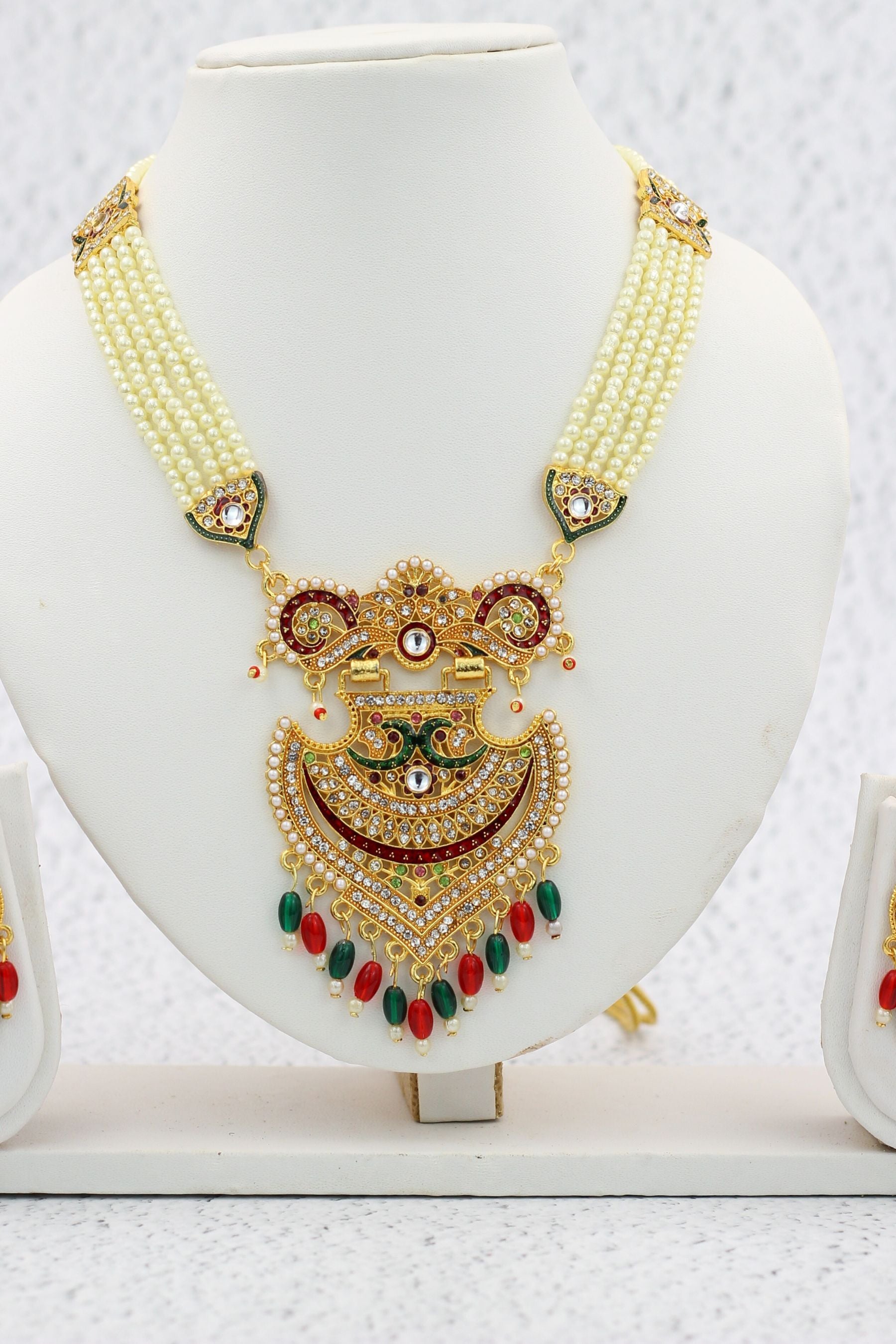 Luxurious Gold-Plated Kundan Studded Meenakari Necklace Set with Pearls Jewelry JCS Fashions