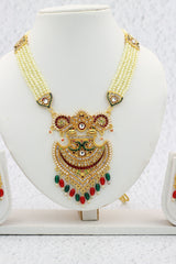 Luxurious Gold-Plated Kundan Studded Meenakari Necklace Set with Pearls