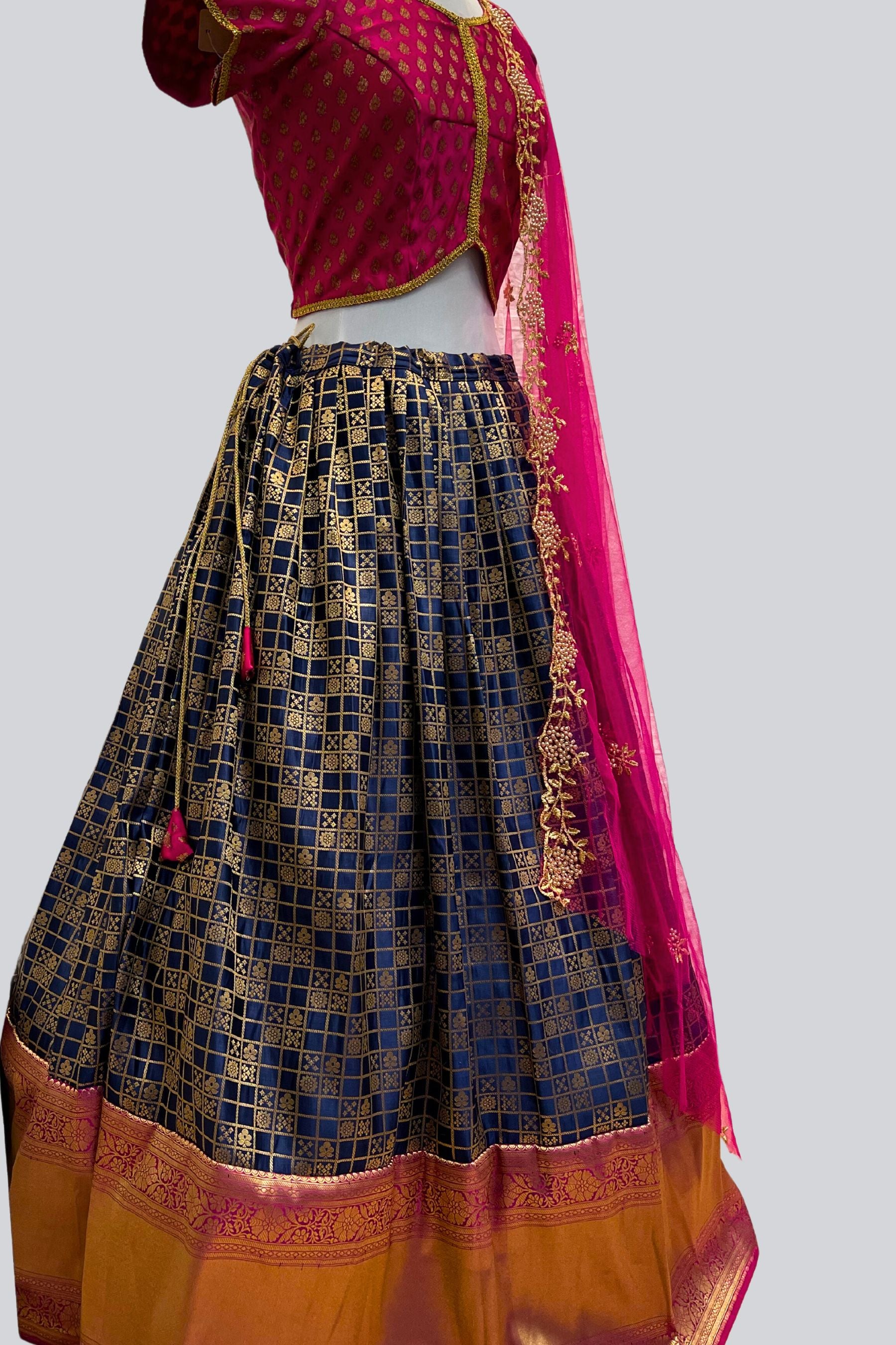 Allover Weaving Design Banarasi Pattu Pavadai With Kanchi Border LEHENGA JCS Fashions