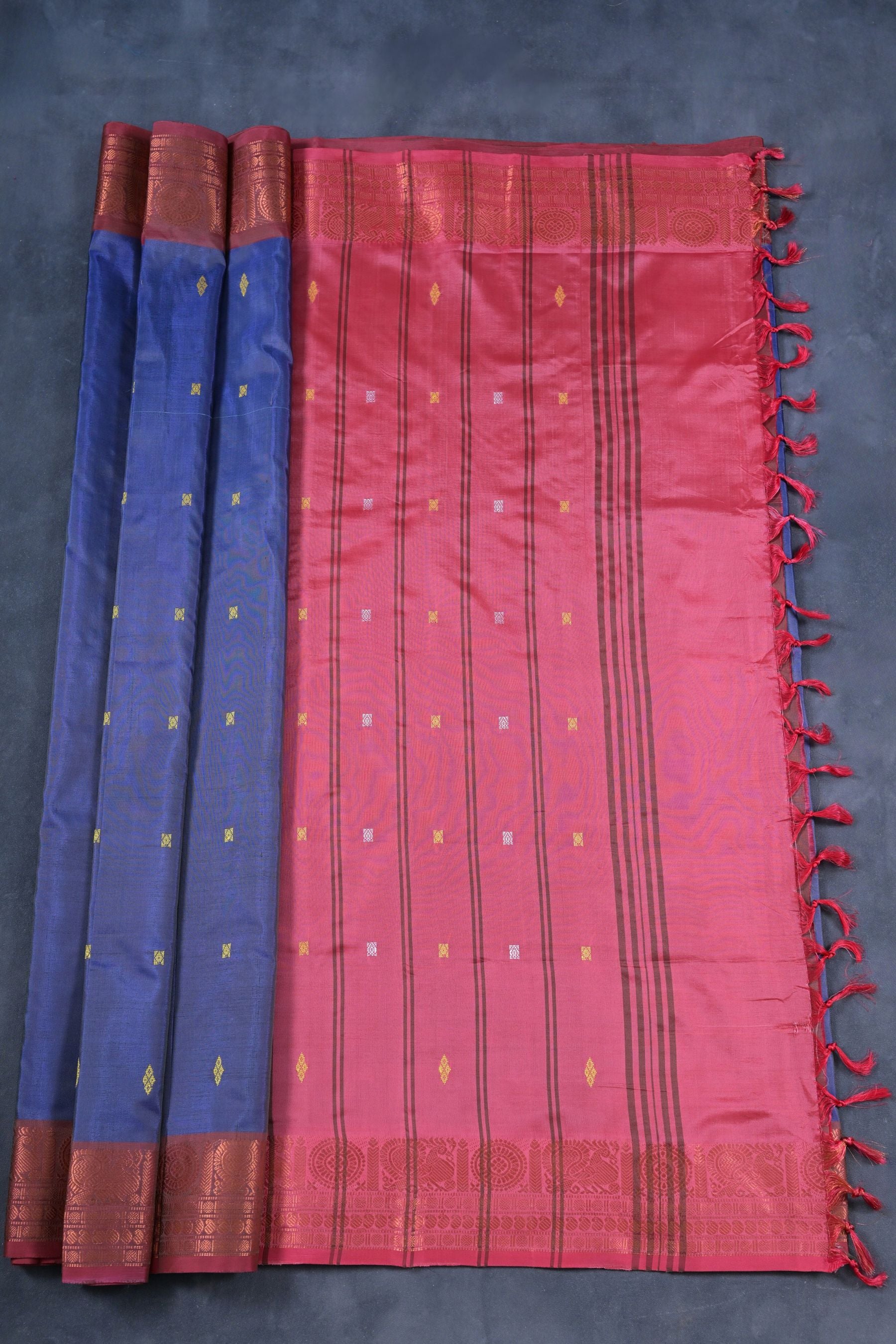 Banana Pith Saree with Rich Copper Zari Border - Indian Craftsmanship