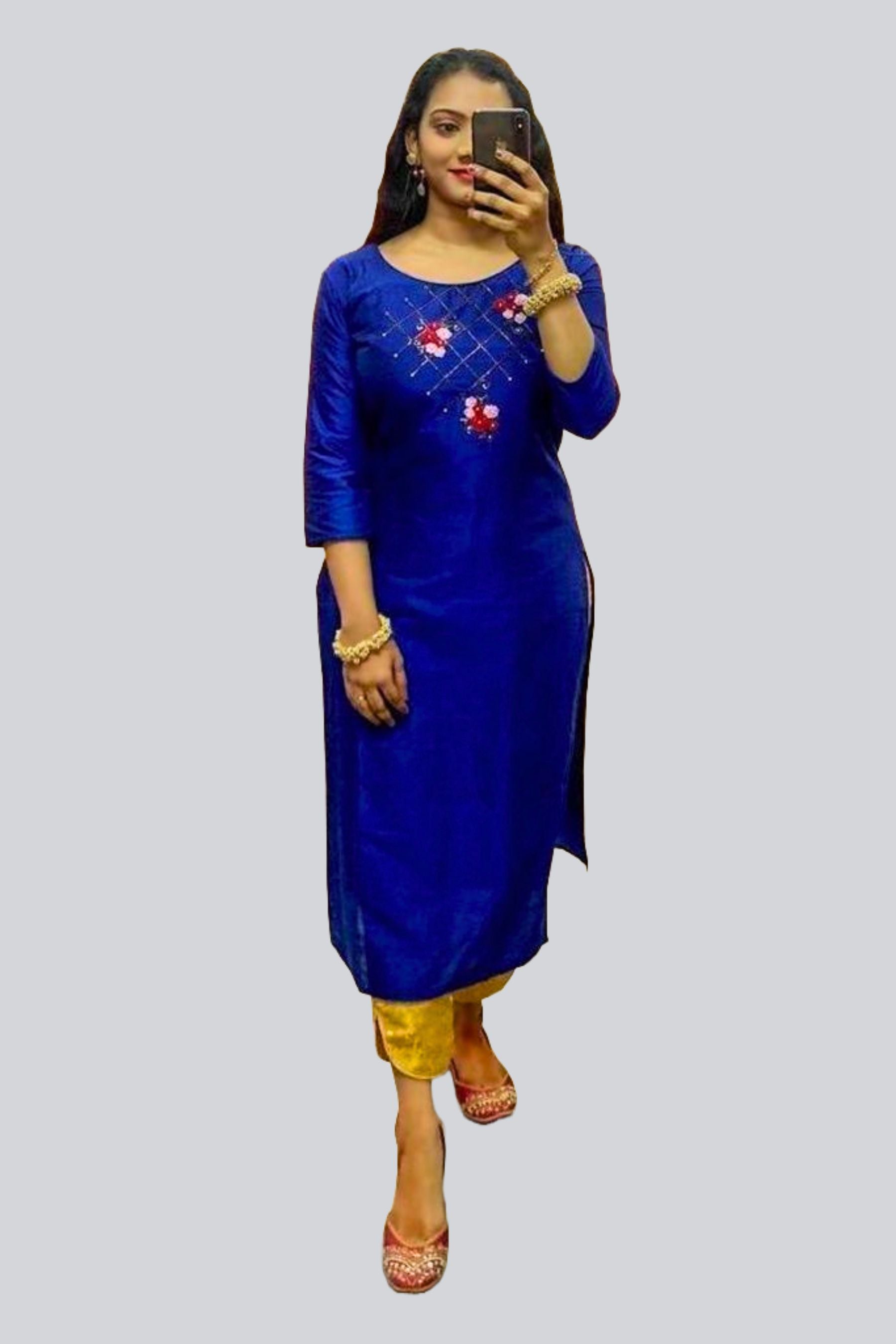 Women's Beautiful Hand Crafted Soft Silk Kurti with Plazzo Pant KURTI JCS Fashions Blue Medium (38)