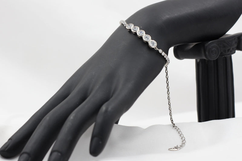 Chic XUPING Silver Bracelet with Dazzling White Stones - JCSFashions