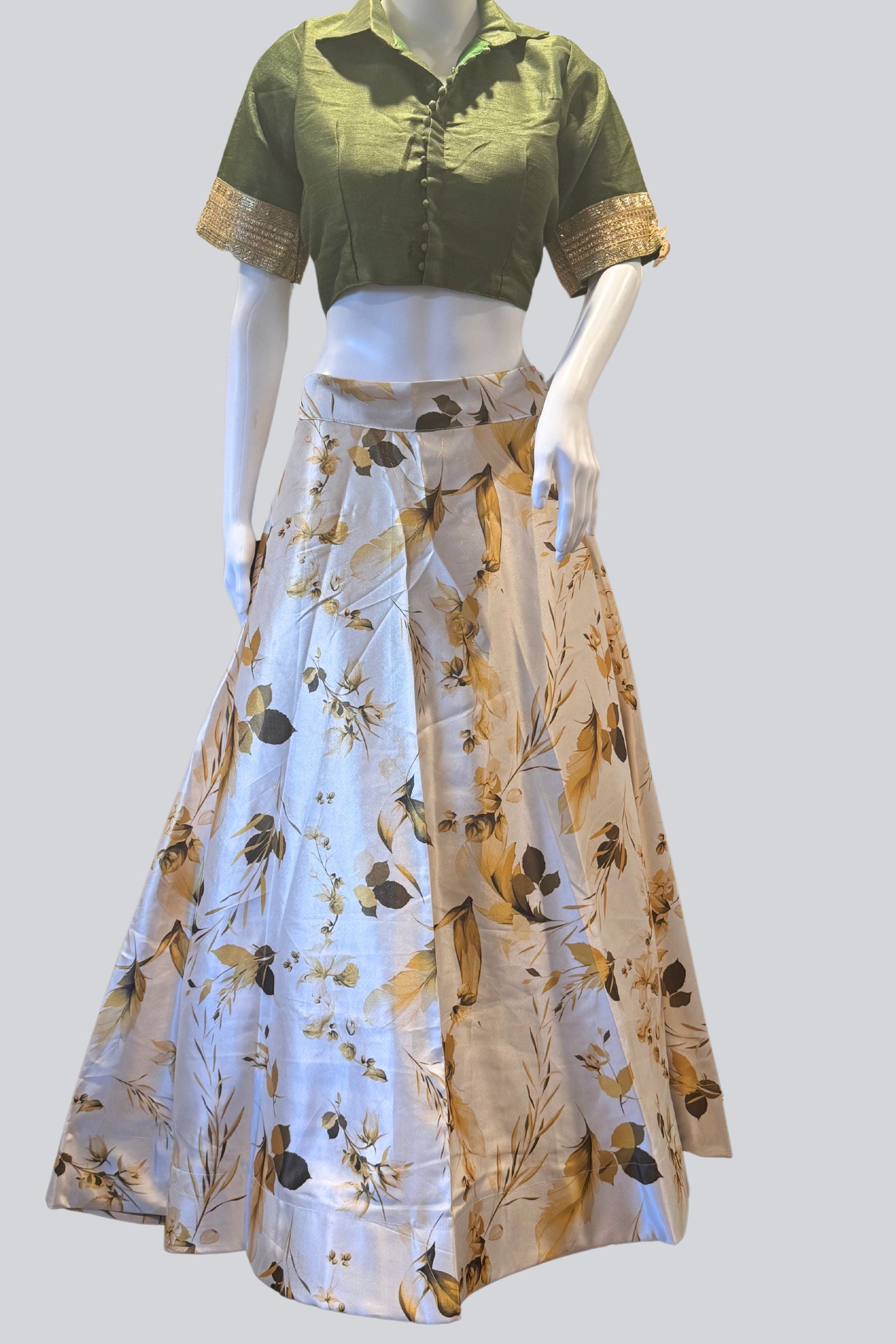 Elegant Printed Lehenga with Taffeta Silk Blouse and Dupatta