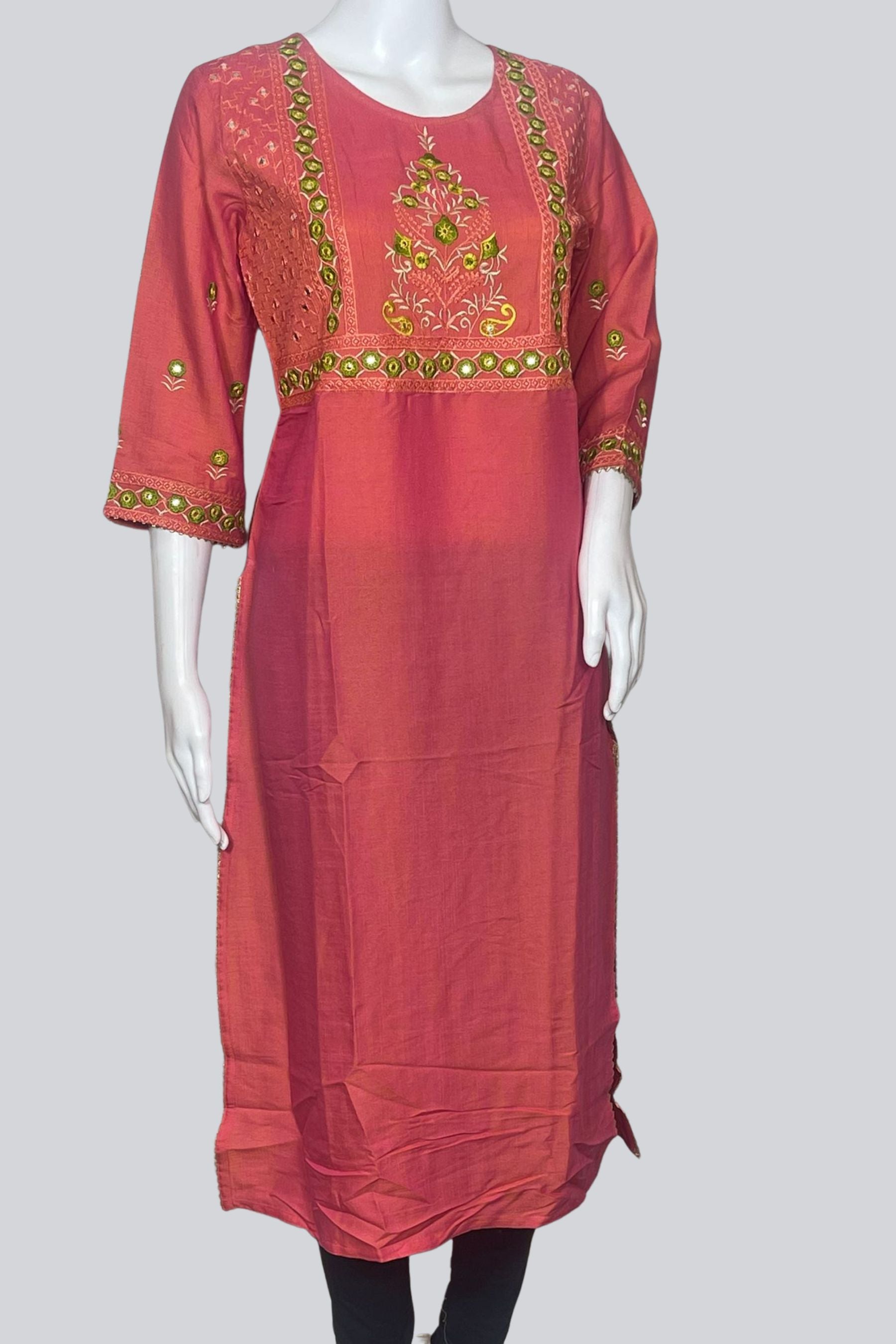 Chic Cotton Kurti: Mirror & Embroidery Detail - JCS Fashions KURTI JCS Fashions Peach Medium (38)