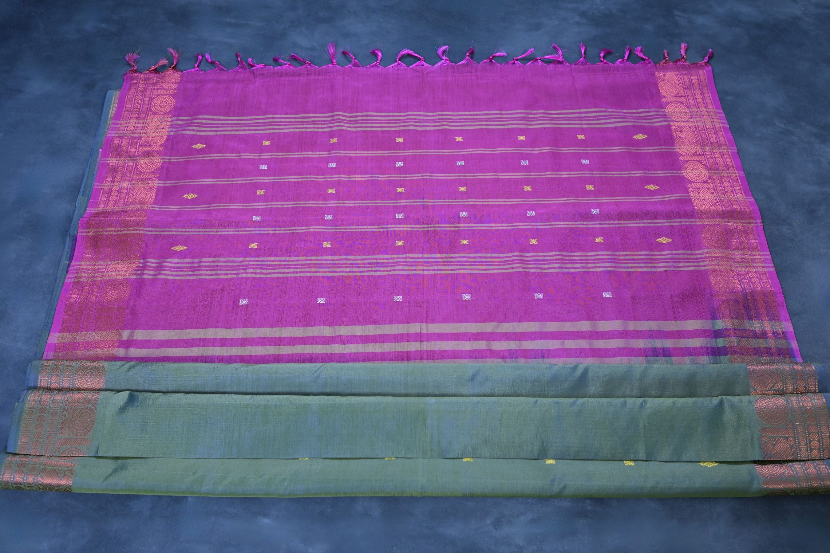 Banana Pith Saree with Exquisite Copper Zari Border - JCSFashions Saree JCS Fashions