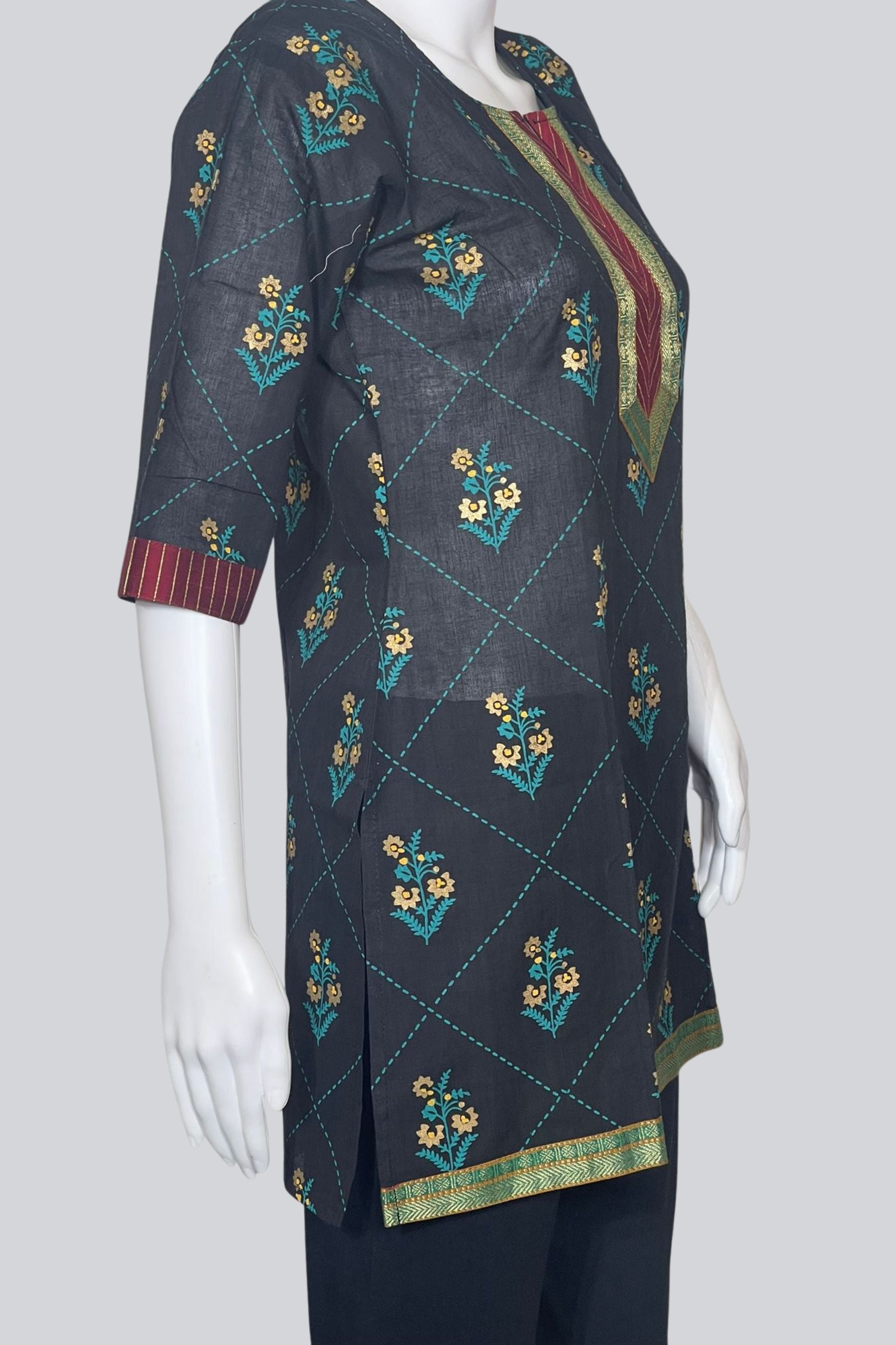 Golden Elegance: Cotton Kurti with Zari Weaving & Prints - JCS Fashions KURTI JCS Fashions