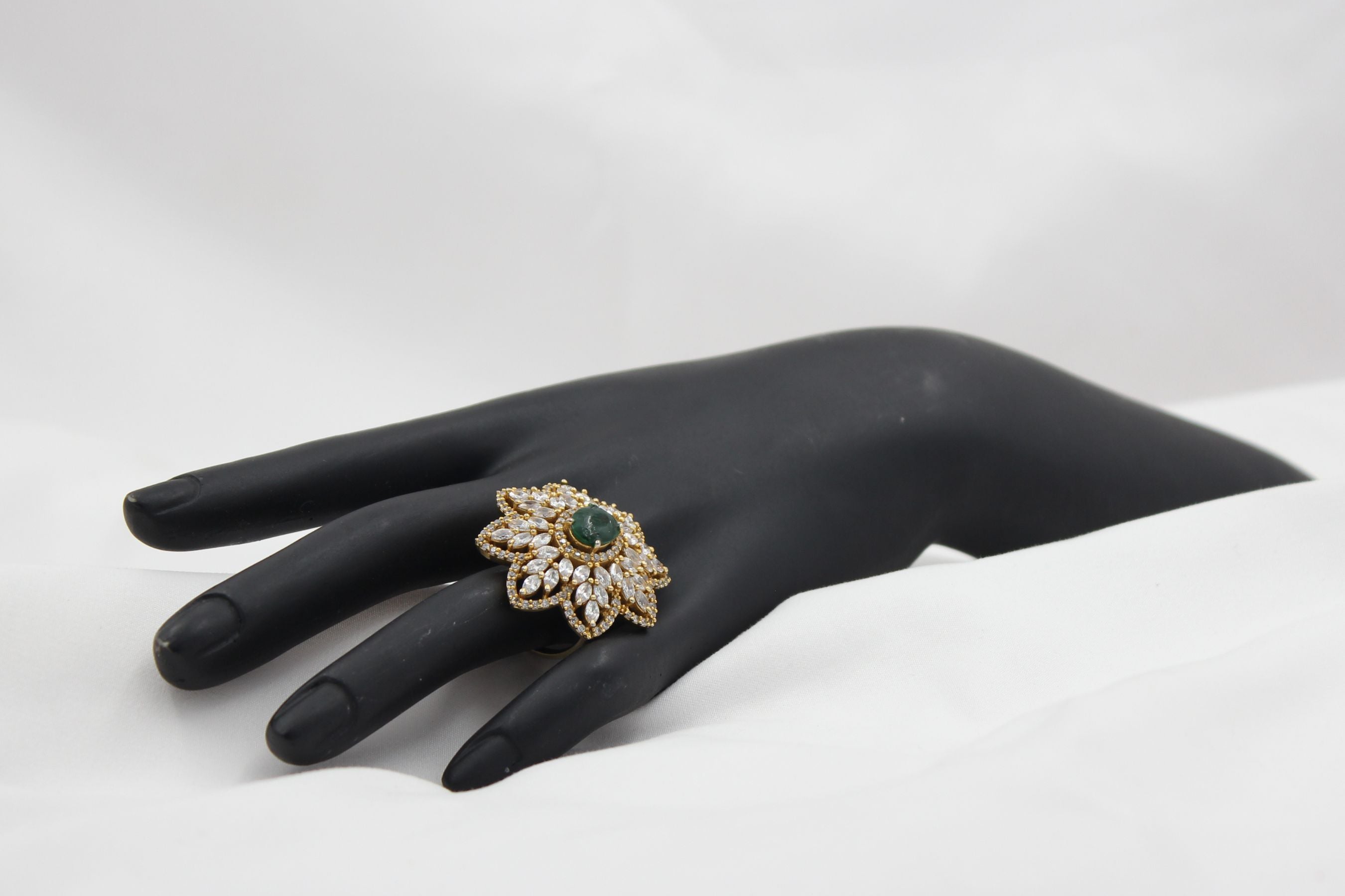 Ethereal Adjustable Gold Ring with White & Green Stones - JCSFashions Jewelry JCS Fashions