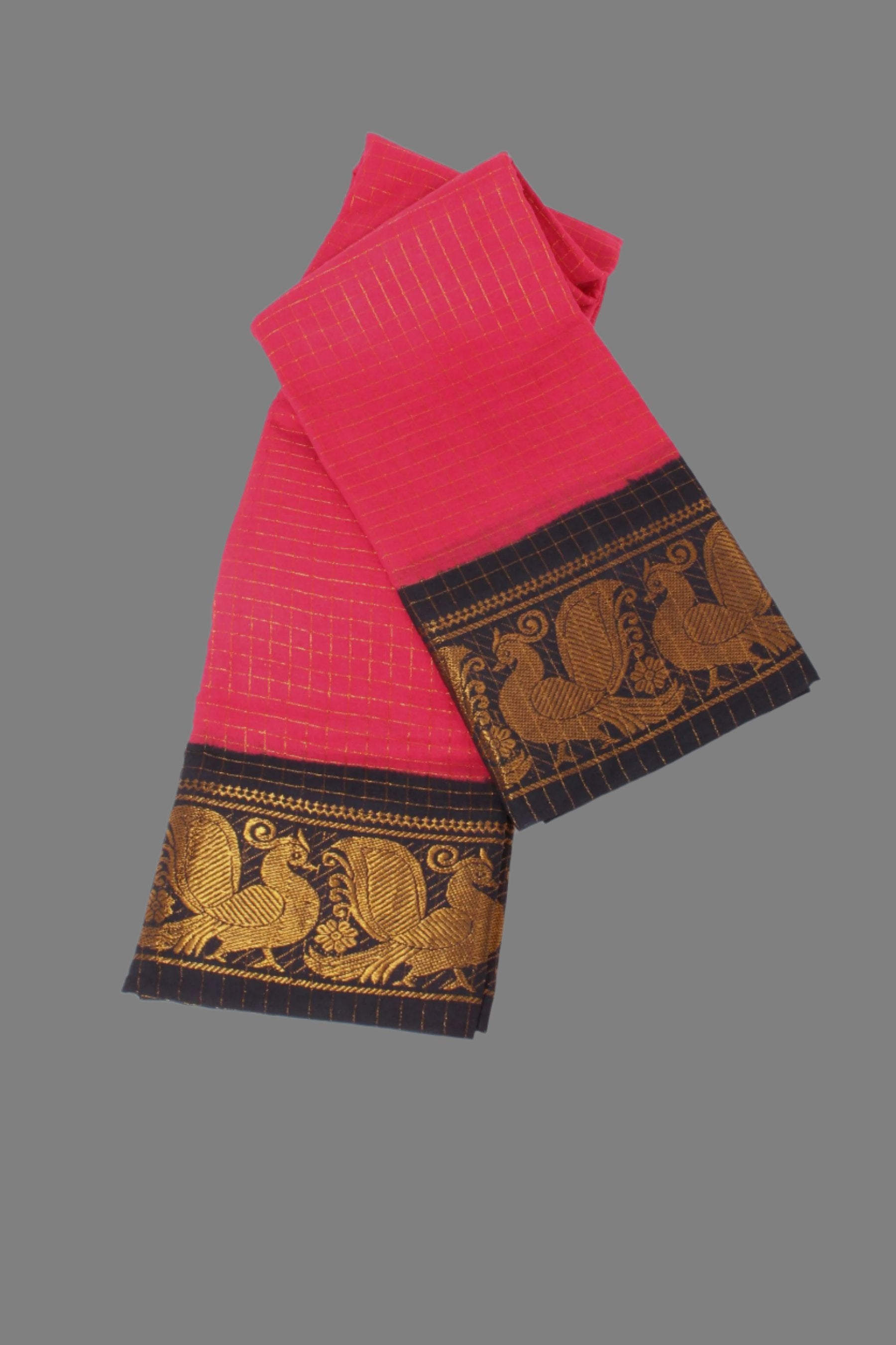 Pure Sungudi Cotton Saree with Golden Checks & Zari Border by JCSFashions Saree JCS Fashions