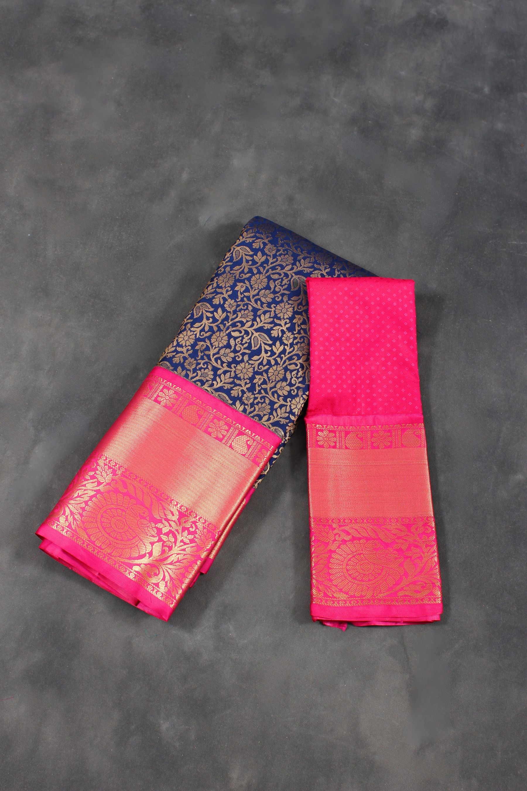 Luxurious Kanchipuram Silk Saree with Grand Pallu and Floral Designs Saree JCS Fashions Blue 5.5 meters