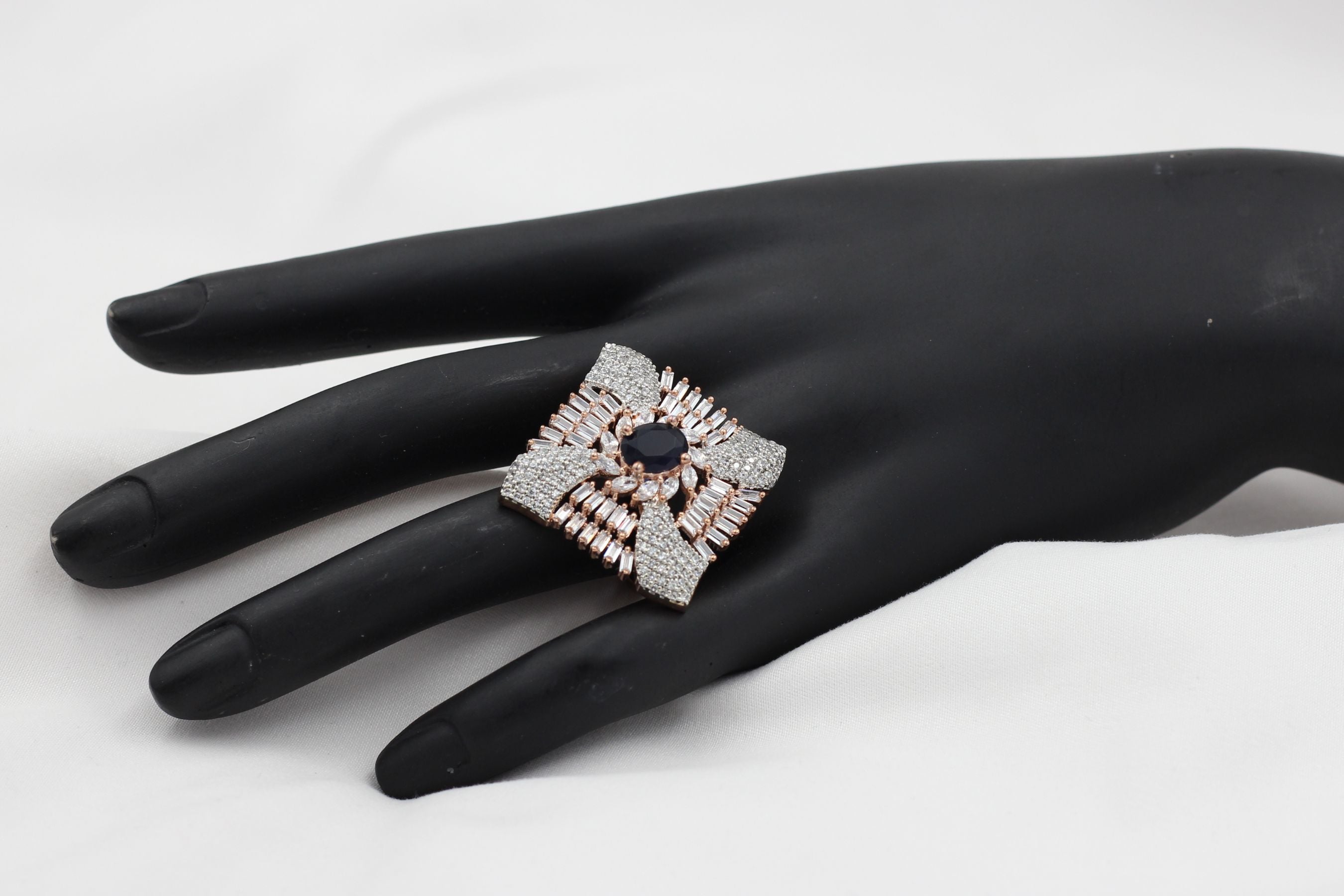 Chic Rose Gold Adjustable Stone Ring: Epitome of Elegance by JCSFashions Jewelry JCS Fashions Blue Adjustable