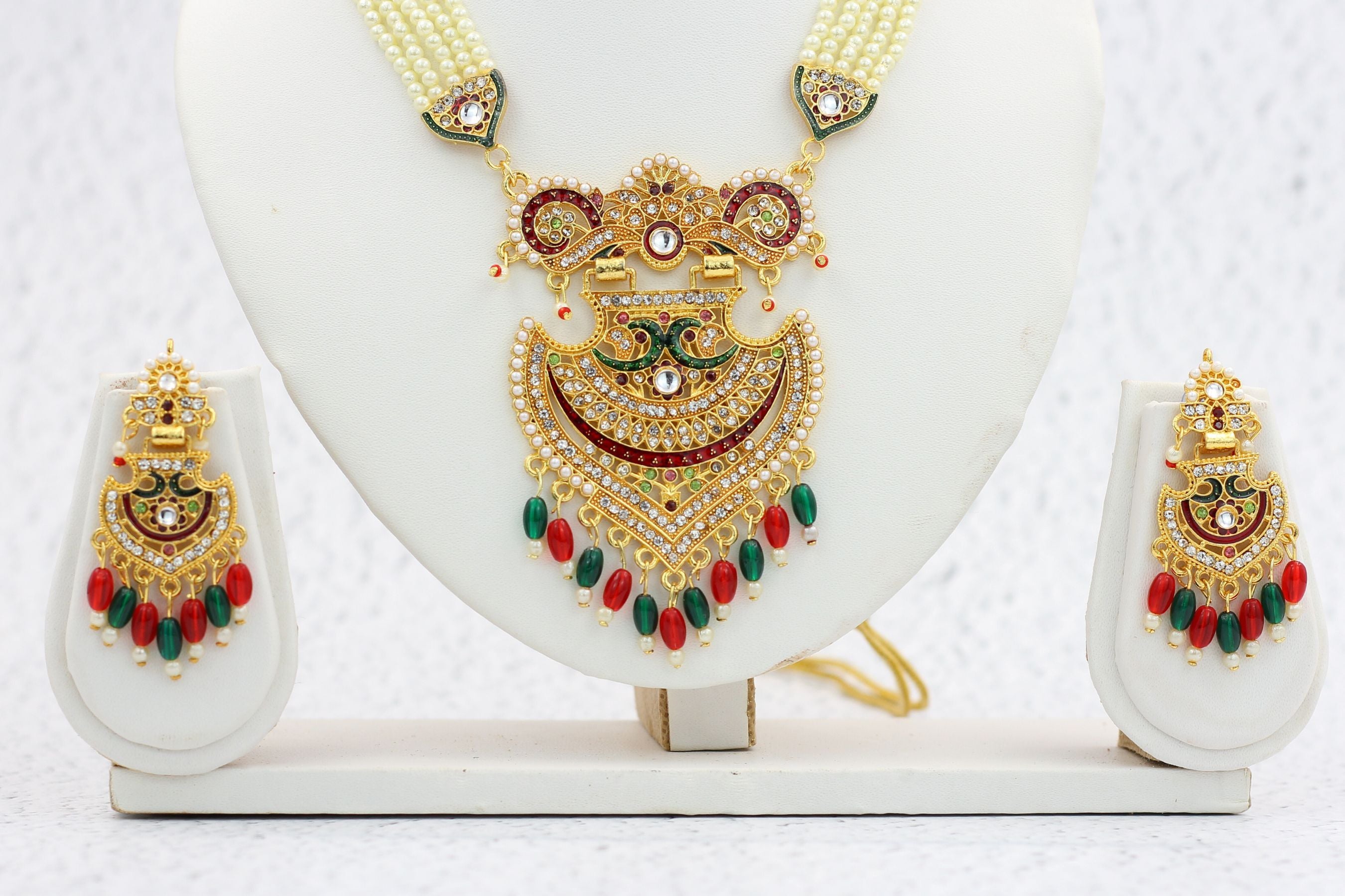 Luxurious Gold-Plated Kundan Studded Meenakari Necklace Set with Pearls Jewelry JCS Fashions