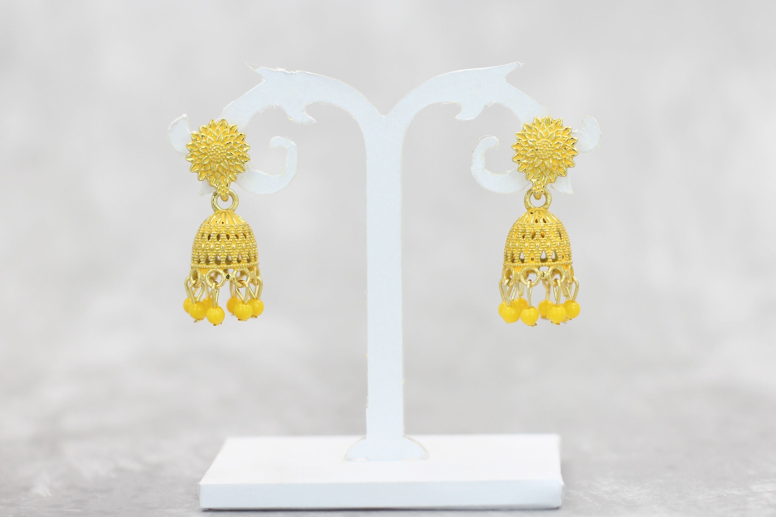 Opulent Gold Plated Jhumkas with Pearls - Durable & Elegant Earrings Jewelry JCS Fashions Yellow 1.3 inch