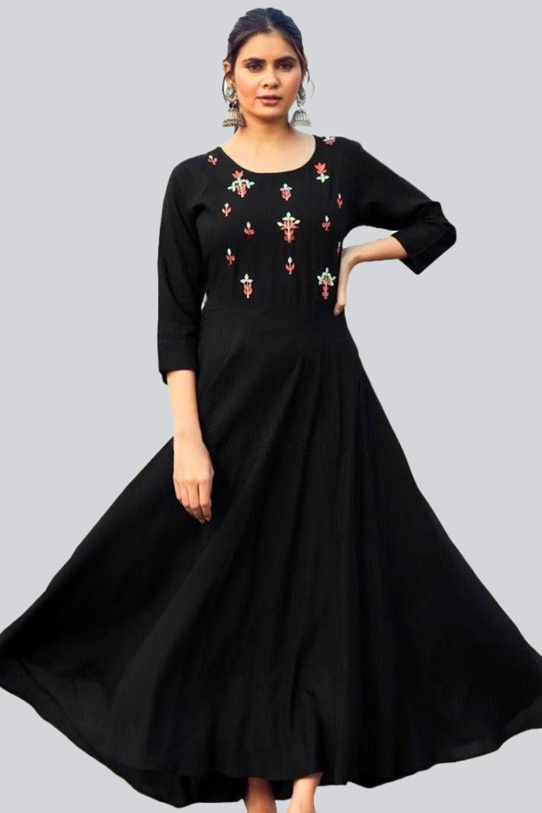 Rayon Gown with Embroidery and Mirror Work | Elegant Ethnic Wear Kurti JCS Fashions Black Medium (38)