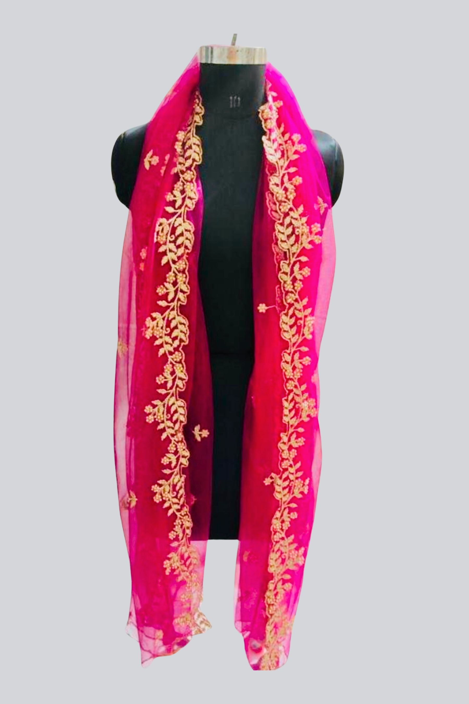 JCS Elegance Embellished Beaded Net Dupatta for Chic Ethnic Ensembles Dupatta JCS Fashions Rani pink 2.4 meters