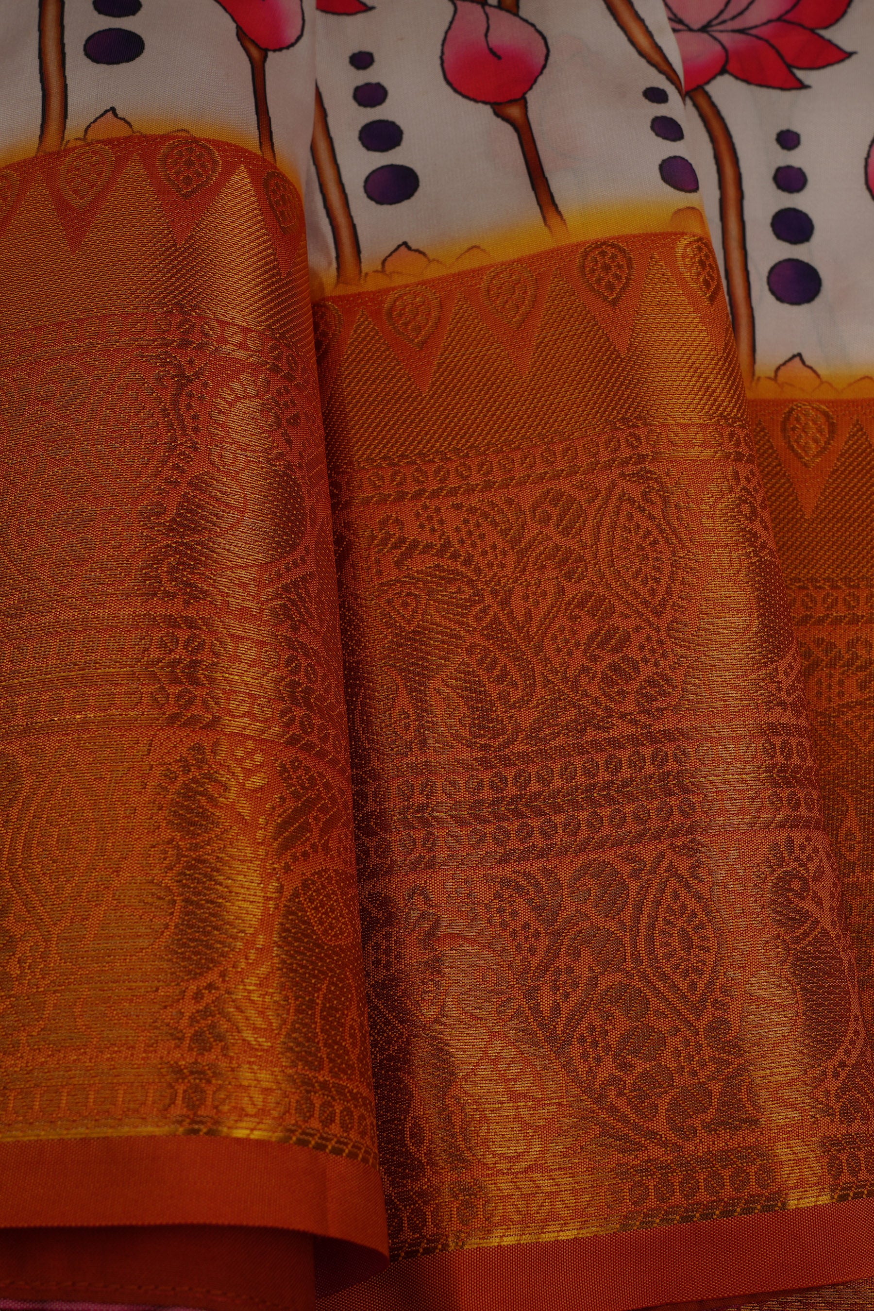 Pichwai Print Designer Saree with Kanchi Border & Indian Artistry Saree JCS Fashions