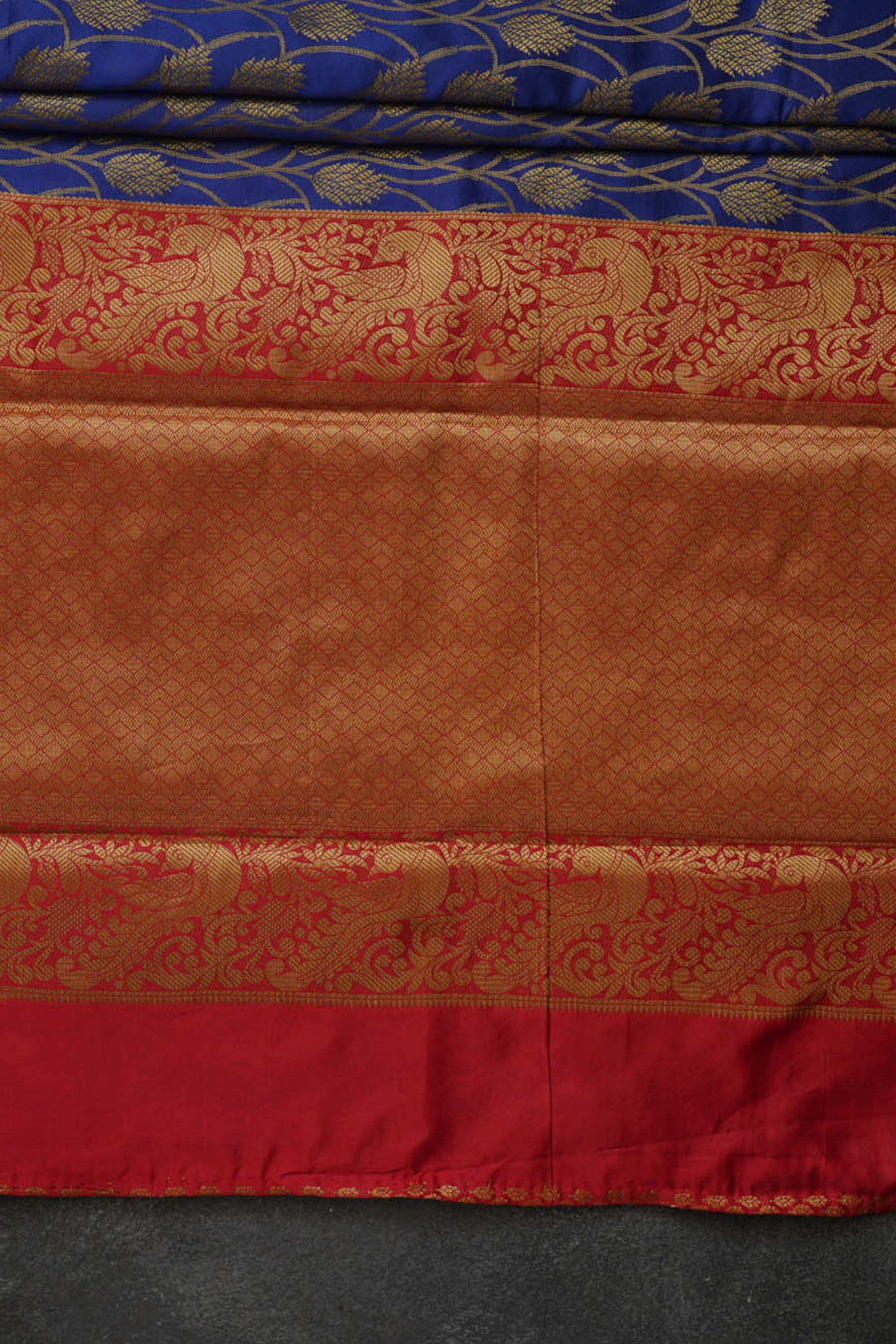 Kanchipuram Handloom Weaving Silk Saree | Blue and Red Border