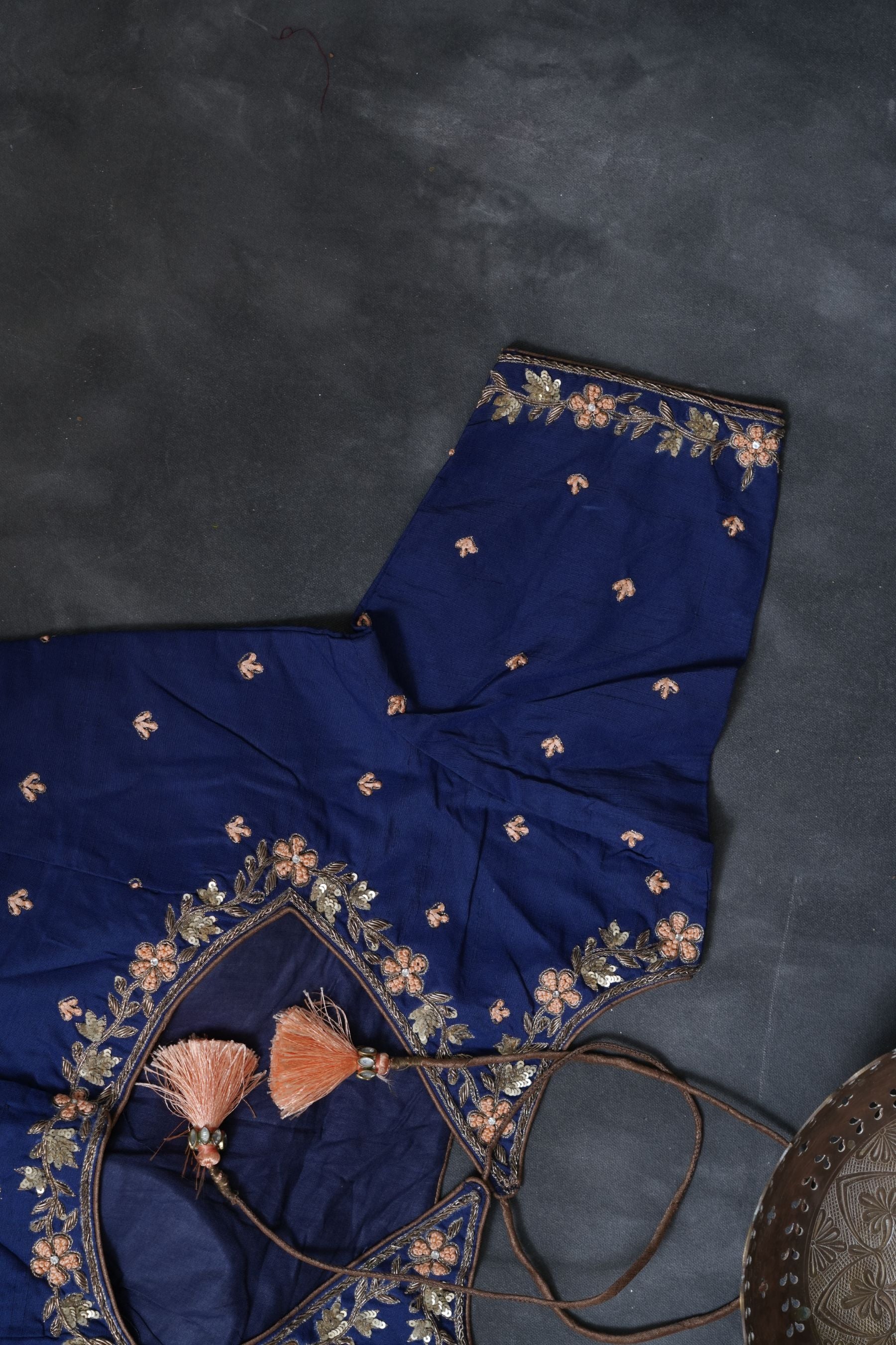 Gold Tissue Silk Sarees with Hand Embroidery and Maggam Work Blouse