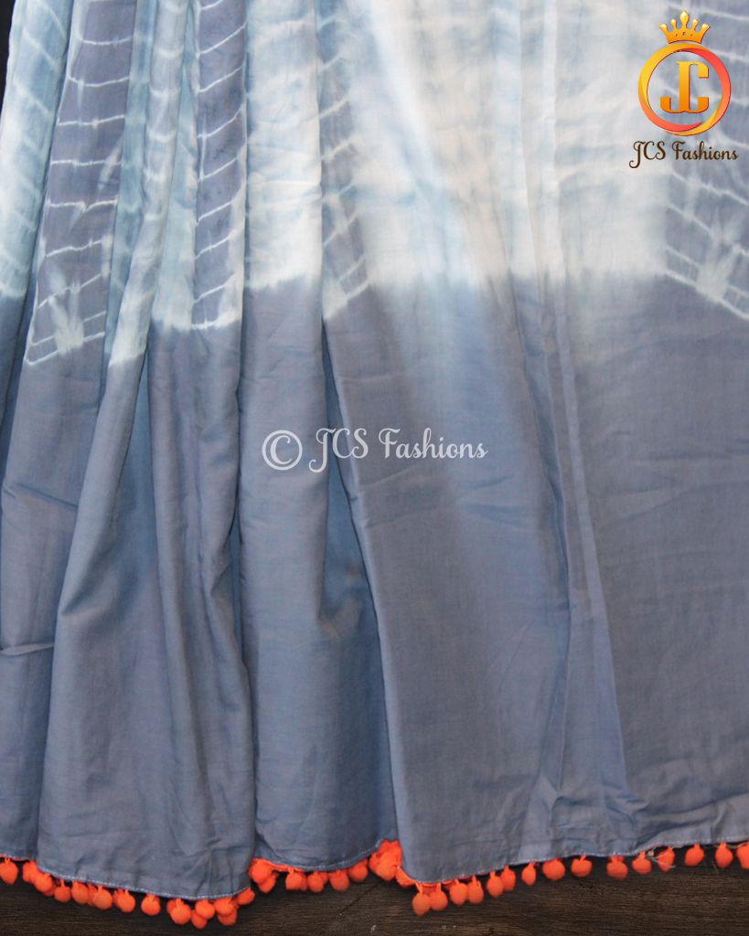 Shibori Design Mulmul Cotton Saree With Pom Lace Blouse