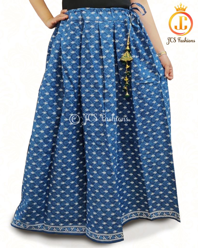 Lehenga Skirt - Kalamkari and Ajrakh prints LEHANGA JCS Fashions Blue Free Size