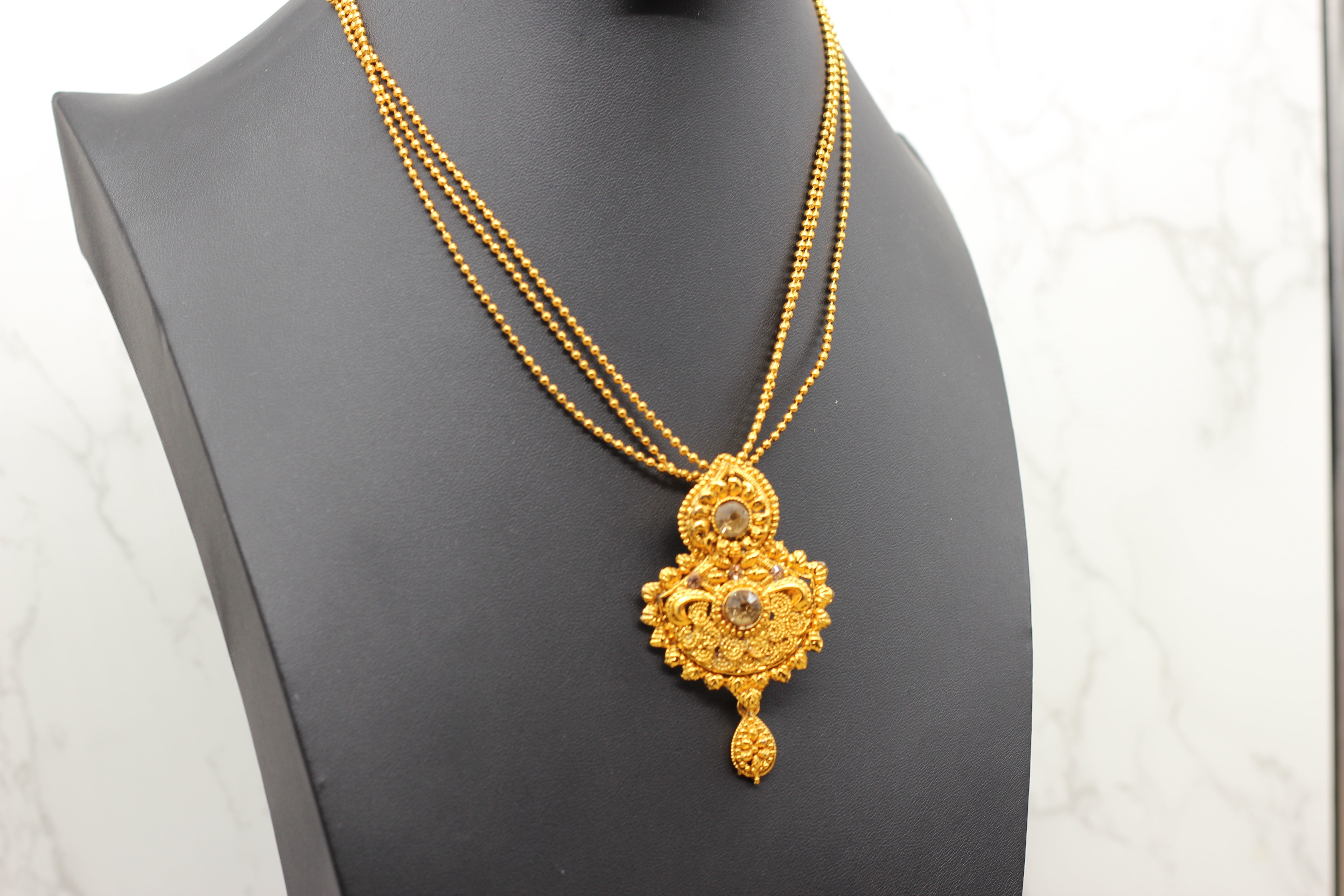 Traditional Matte Gold Chain and Earring Set - Exquisite Temple Jewelry