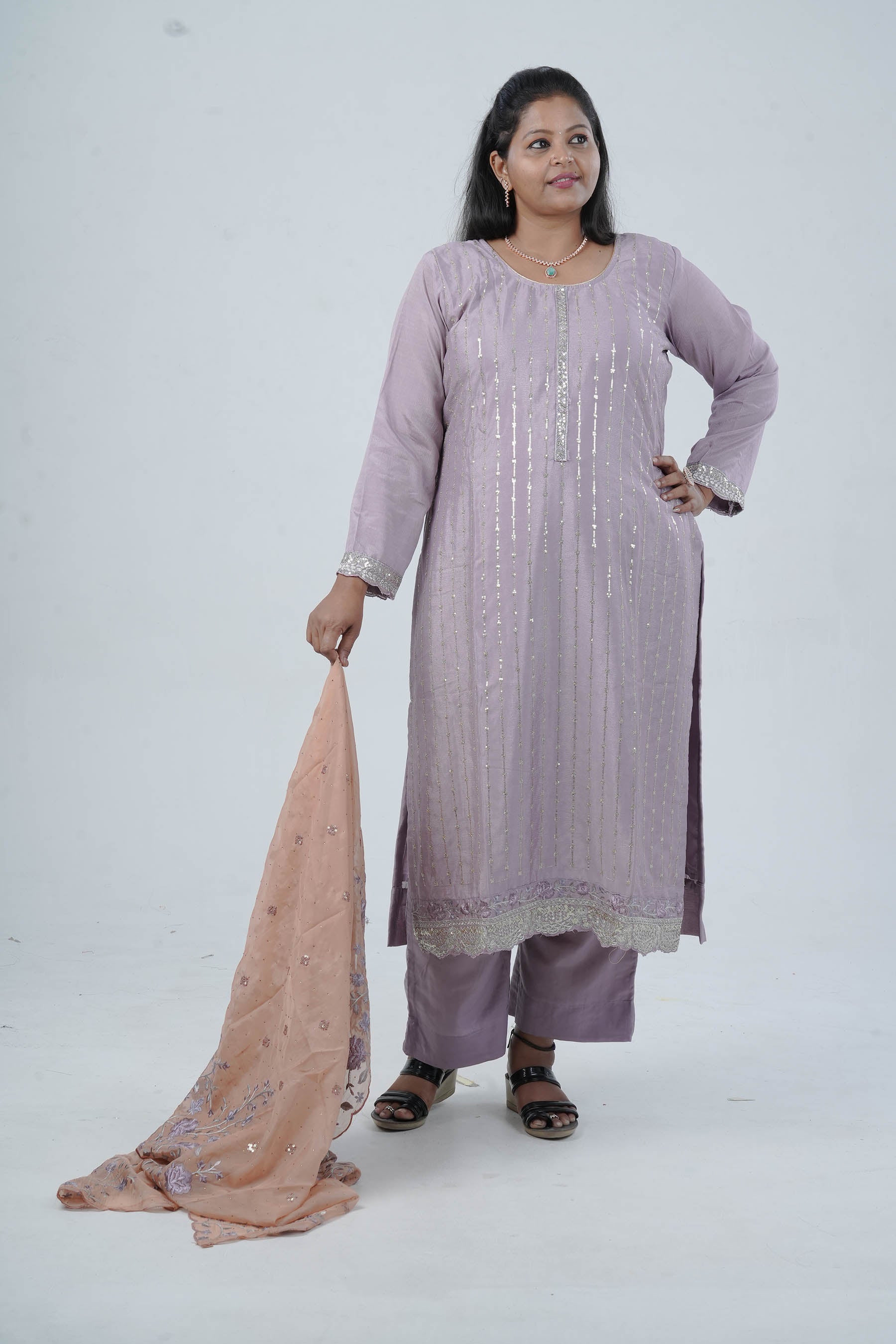 Embroidered Chinnon Kurti with Sequins | Stylish Ethnic Wear KURTI JCS Fashions