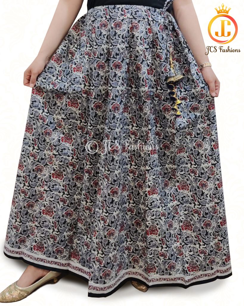 Traditional Indian kalamkari and ajrakh prints Lehenga/Skirt LEHANGA JCS Fashions Black Free Size