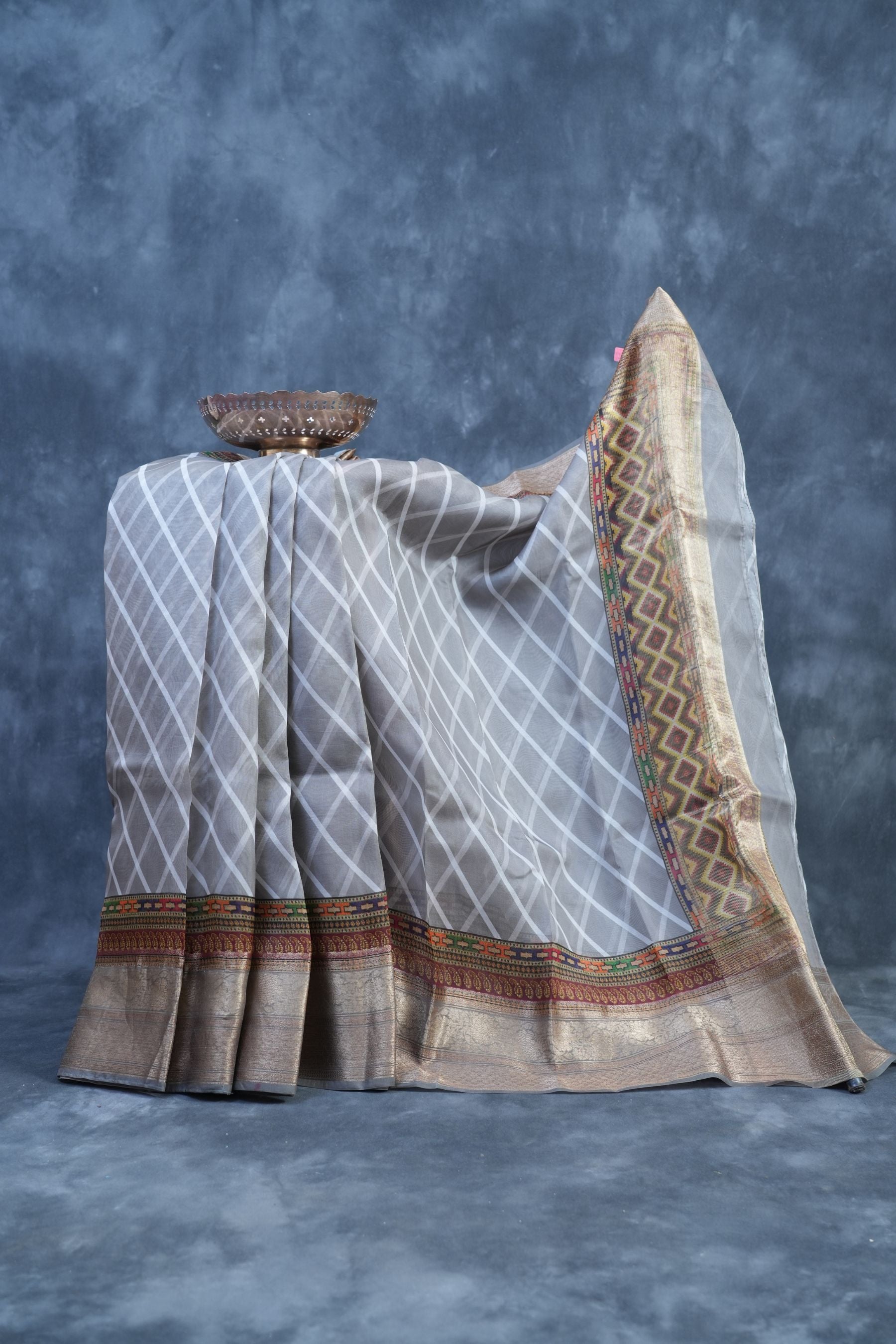 Luxury Sabyasachi Lehariya Organza Silk Saree with Kanchi Border Saree JCS Fashions