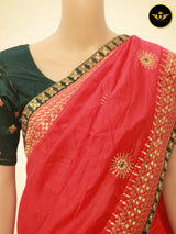 Art Silk Saree With Embroidery Pattern Fully stitched Blouse