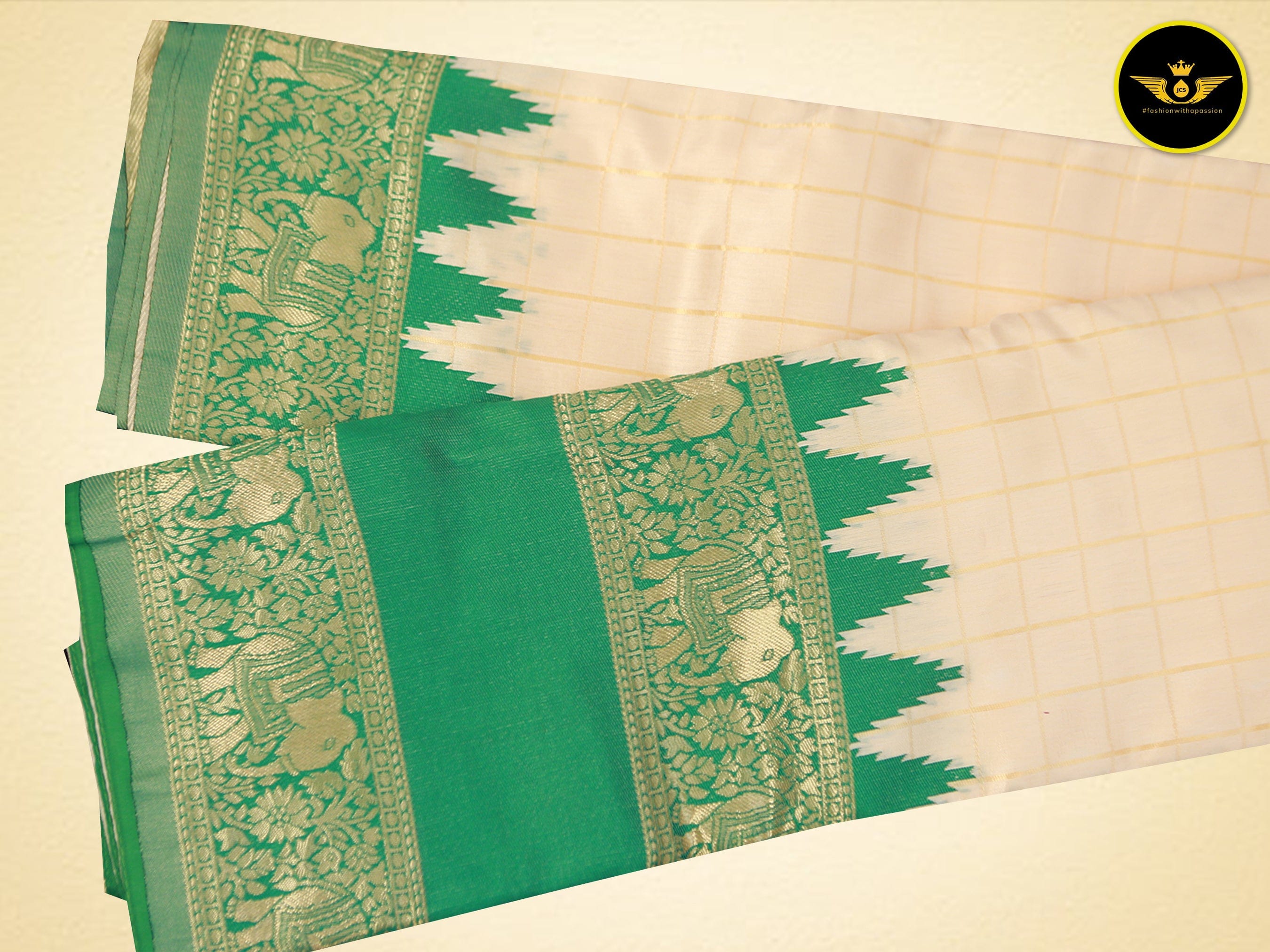 Semi Ikkat Saree With Gadwal Borders - A Fusion of Tradition & Trend Saree JCS Fashions Cream 5.5 meters