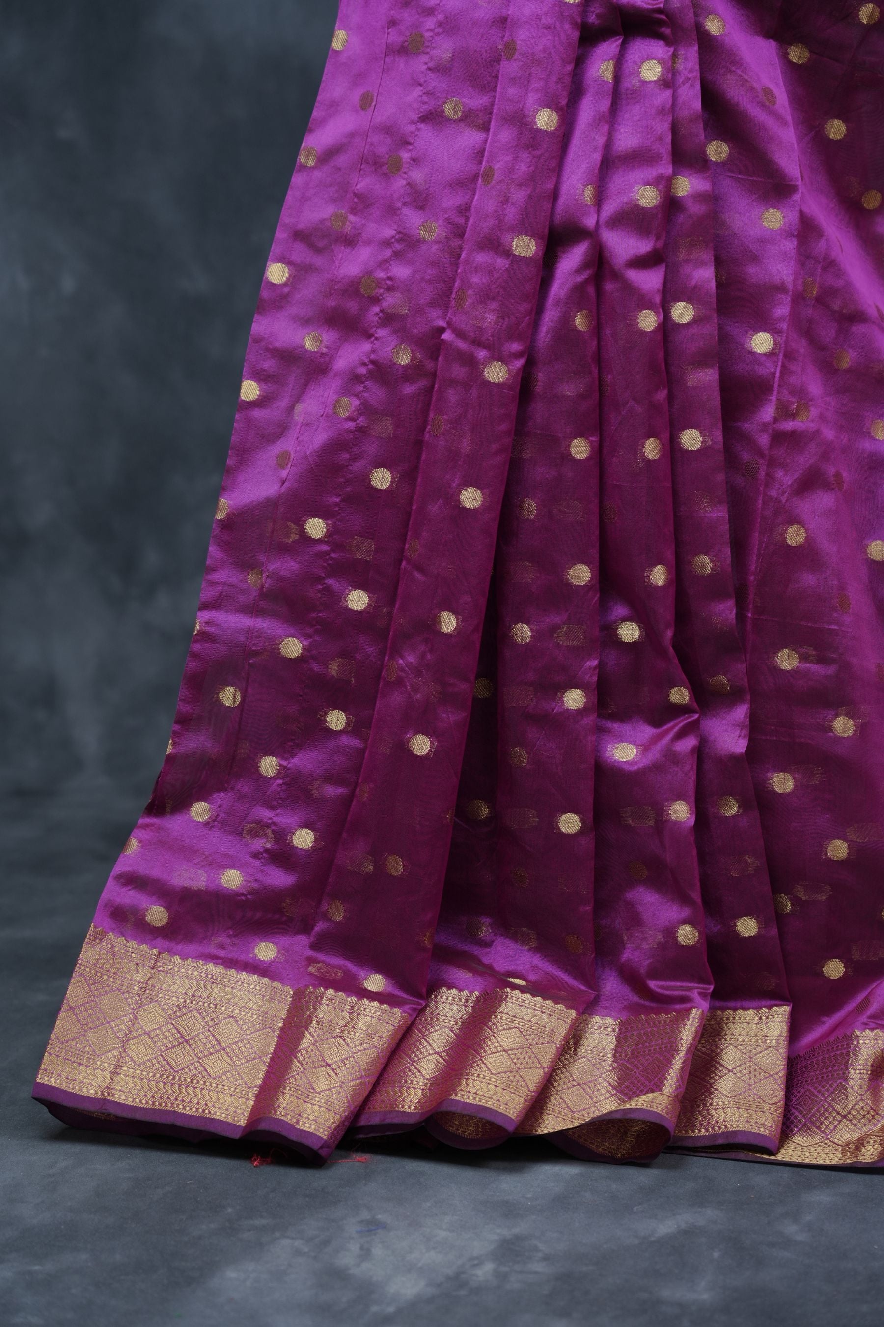 Coin-Inspired Elegance: Raw Silk Saree in Purple, Weaved Border & Blouse