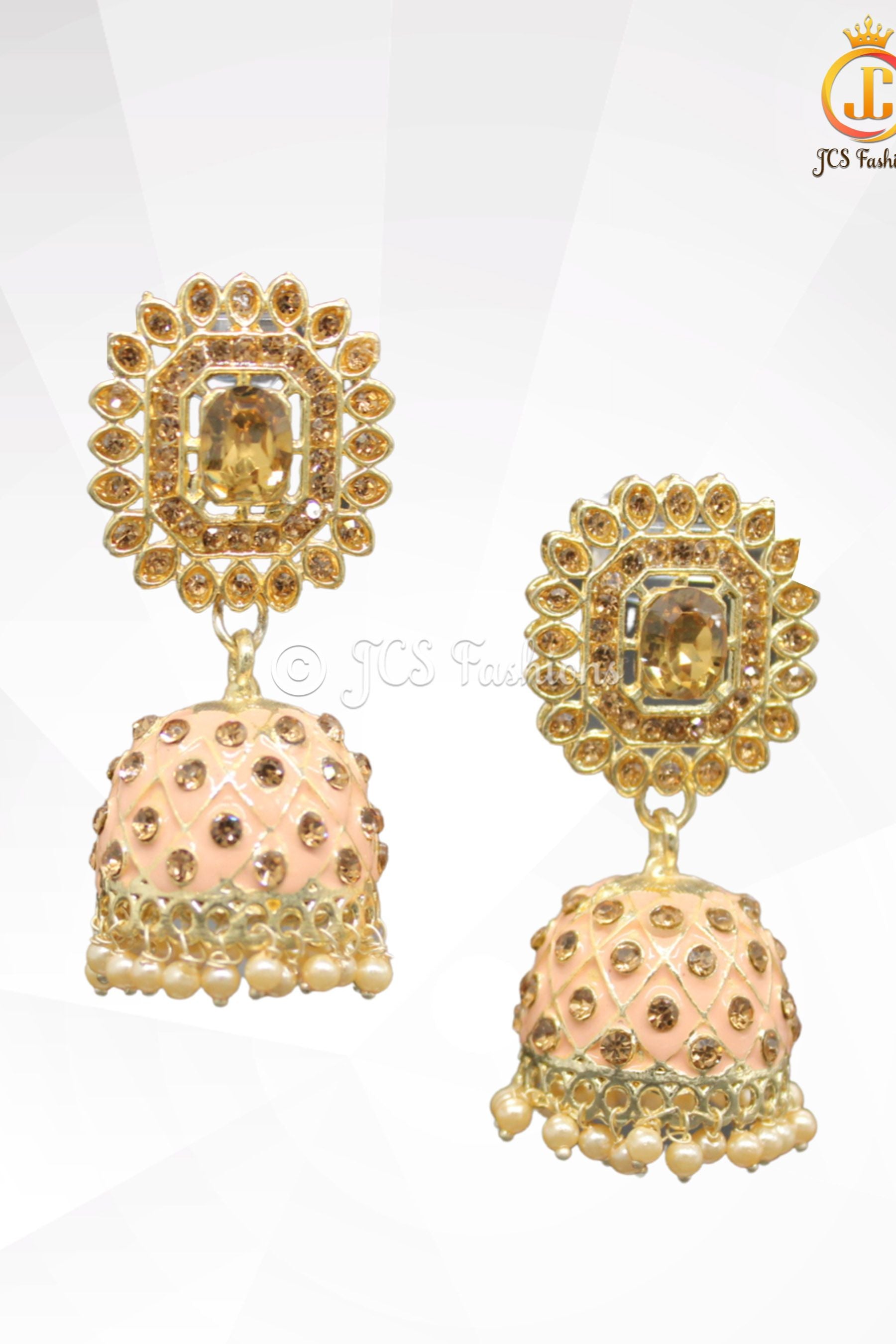 Kundan Jhumka Earrings with Stones and Pearls Jewelry JCS Fashions