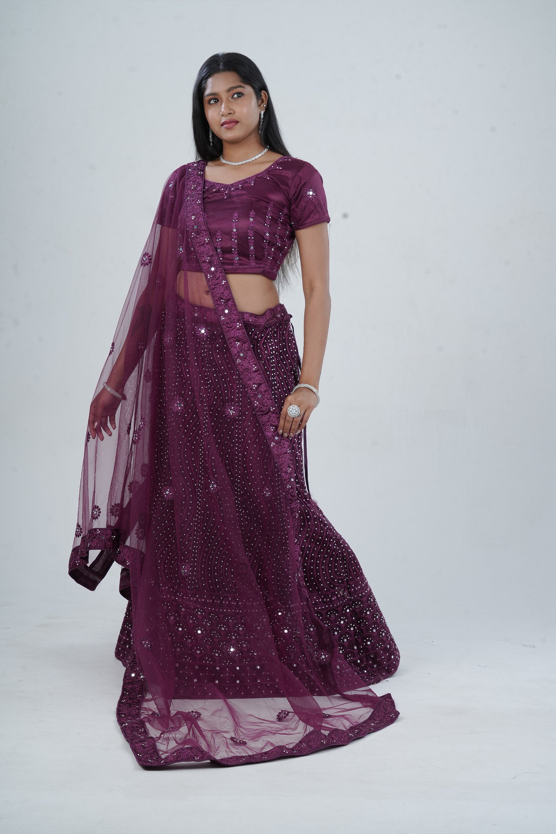 Stunning Net Lehenga Adorned with Stone and Mirror Detailing LEHENGA JCS Fashions