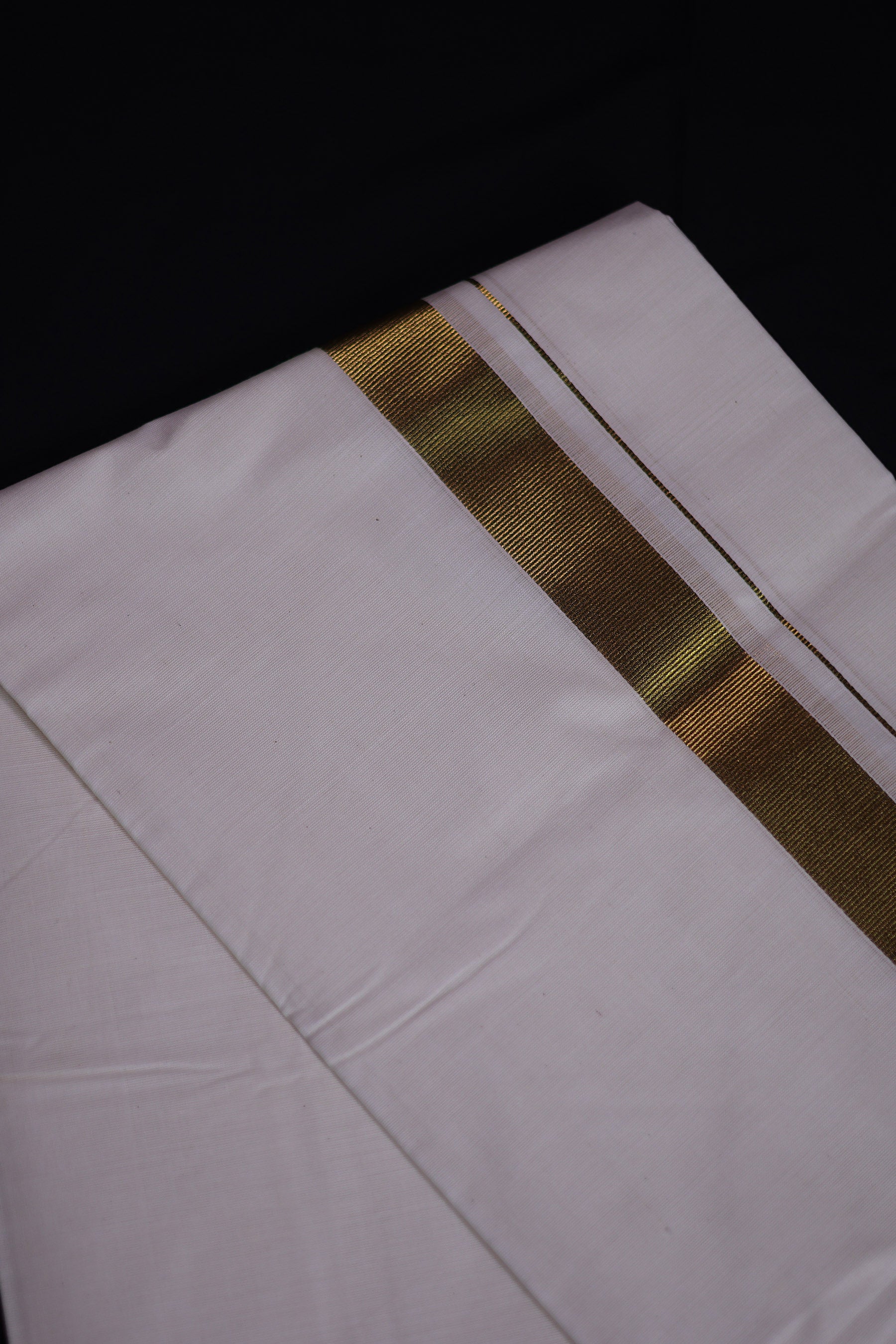 Traditional Kerala Cotton Dhoti, Veshti with 1.5" gold Zari border Men JCS Fashions